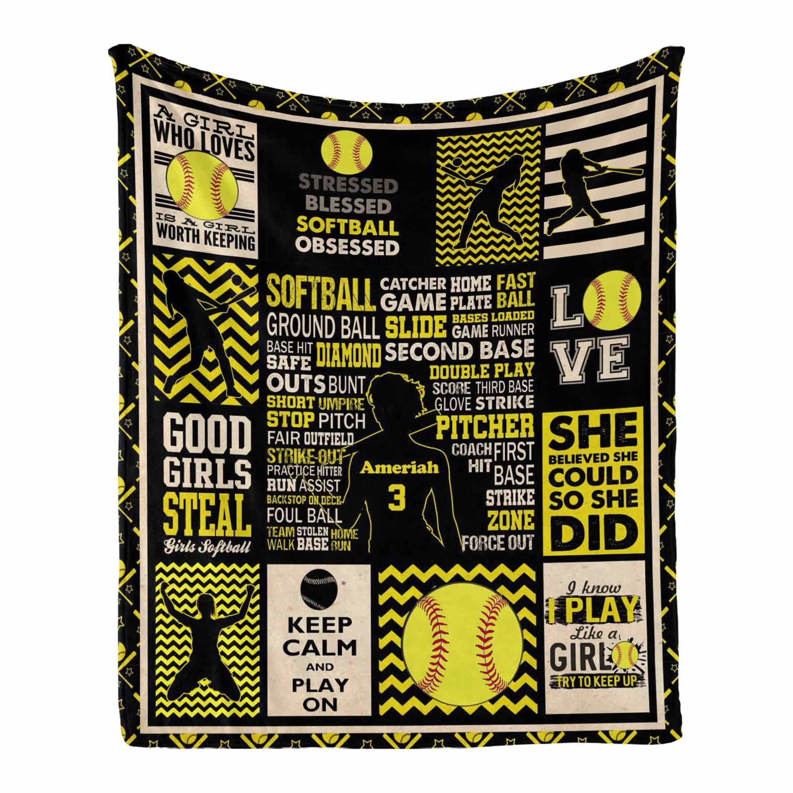 Personalized Softball Blanket Gift for Daughter or Granddaughter - 70x80 Inch Cozy Fleece Throw - Perfect for Sports Lovers, Game Days & Snuggling at Home