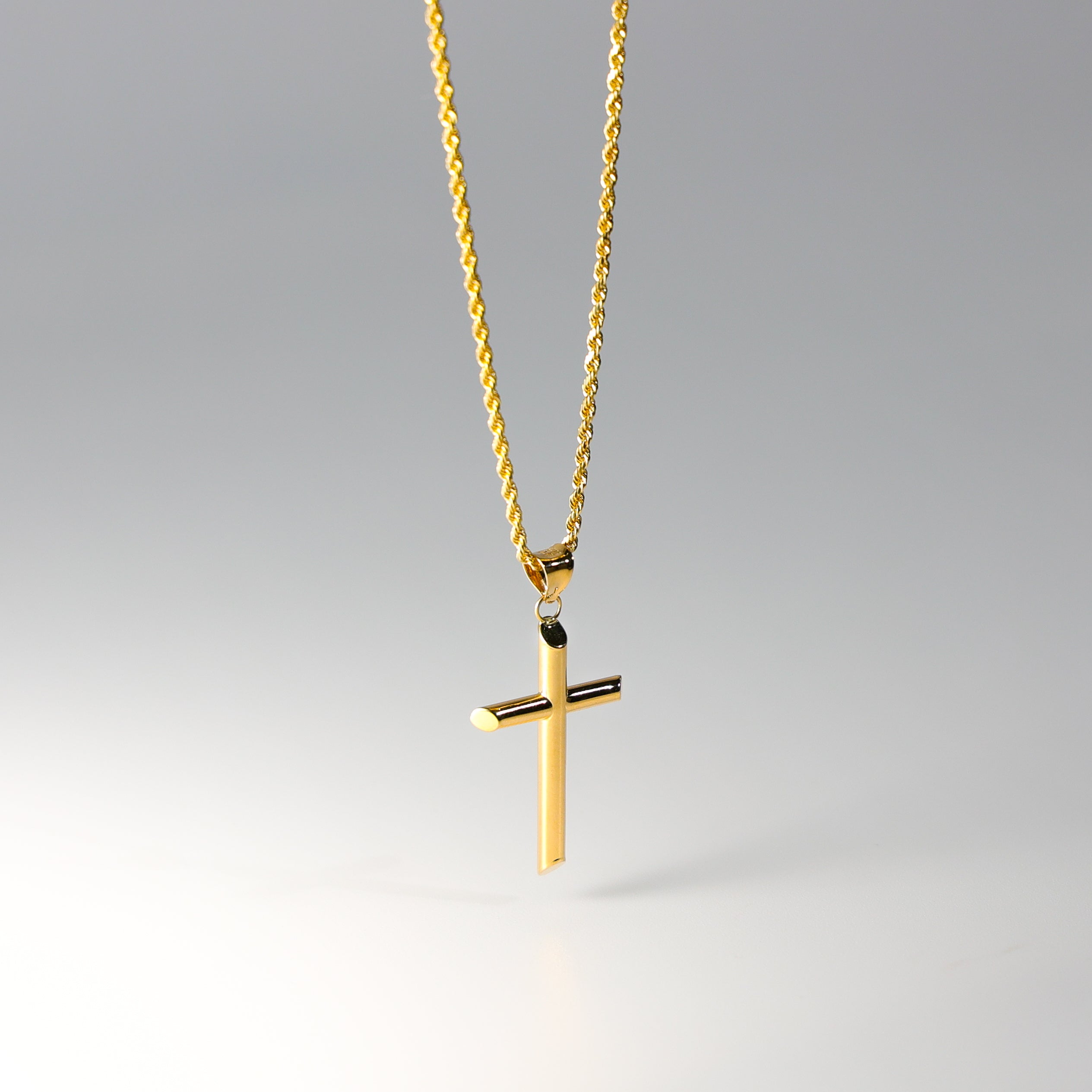 Gold Classic Plain Tube Cross Pendant Necklace - Model 16 | Religious Jewelry for Women & Men | Perfect for Church, Weddings & Everyday Wear