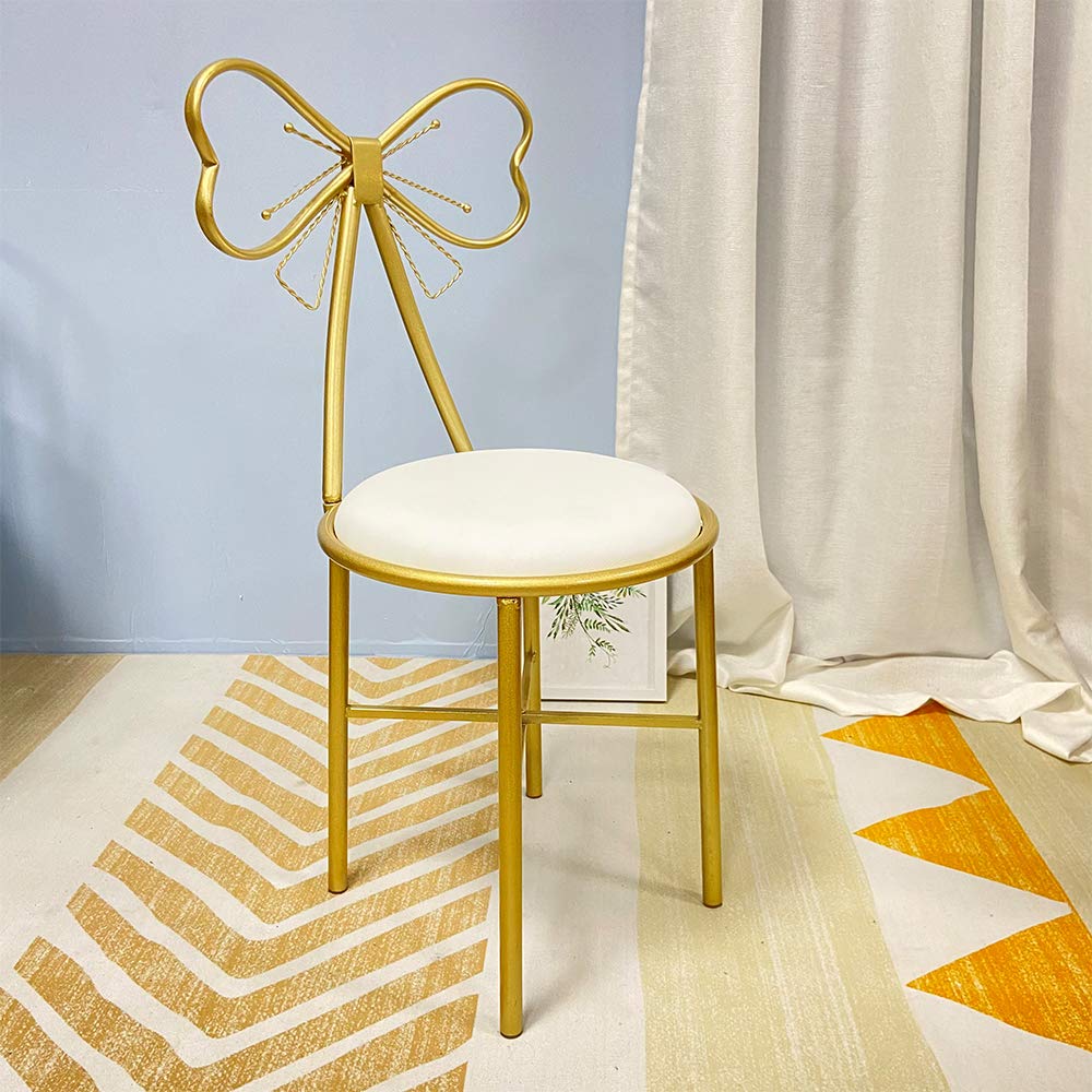 Modern Bow Vanity Chair Set of 2 - PU Leather Butterfly Stool with Metal Legs for Makeup Room, Bedroom, Dressing Room & Nail Salon - Elegant White Vanity Stools for Women's Dressing Table, Bridal Suite & Beauty Parlor
