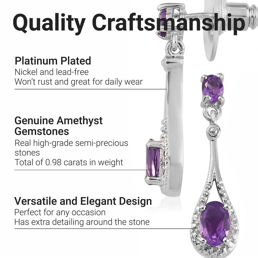 Shop LC Platinum Plated Amethyst Dangle Earrings for Women - February Birthstone Jewelry, Elegant Drop Earrings for Birthday Gifts | Perfect for Valentine's Day, Anniversary & Special Occasions