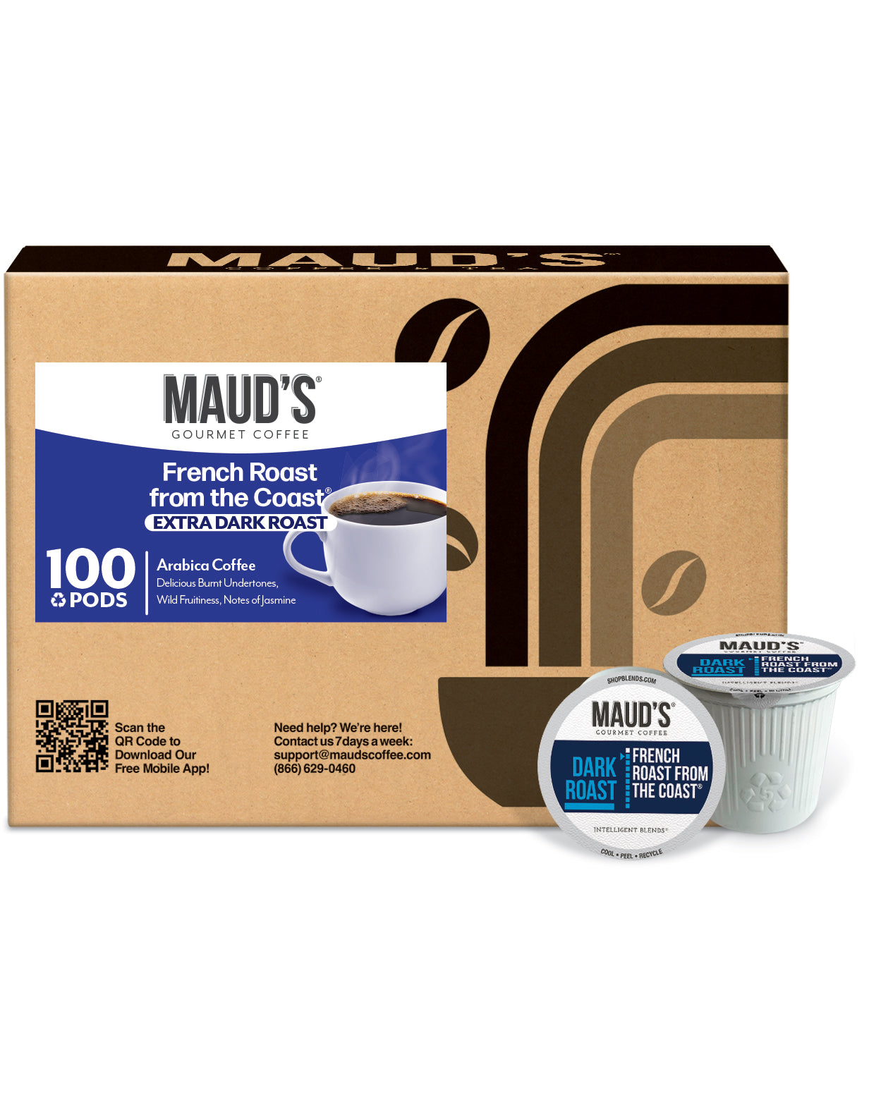 Premium Maud's French Roast Coffee Pods - 100% Arabica Dark Roast K-Cup Compatible Pods - Rich & Bold Flavor for Keurig Brewers - Perfect for Morning Energy & Office Coffee Breaks