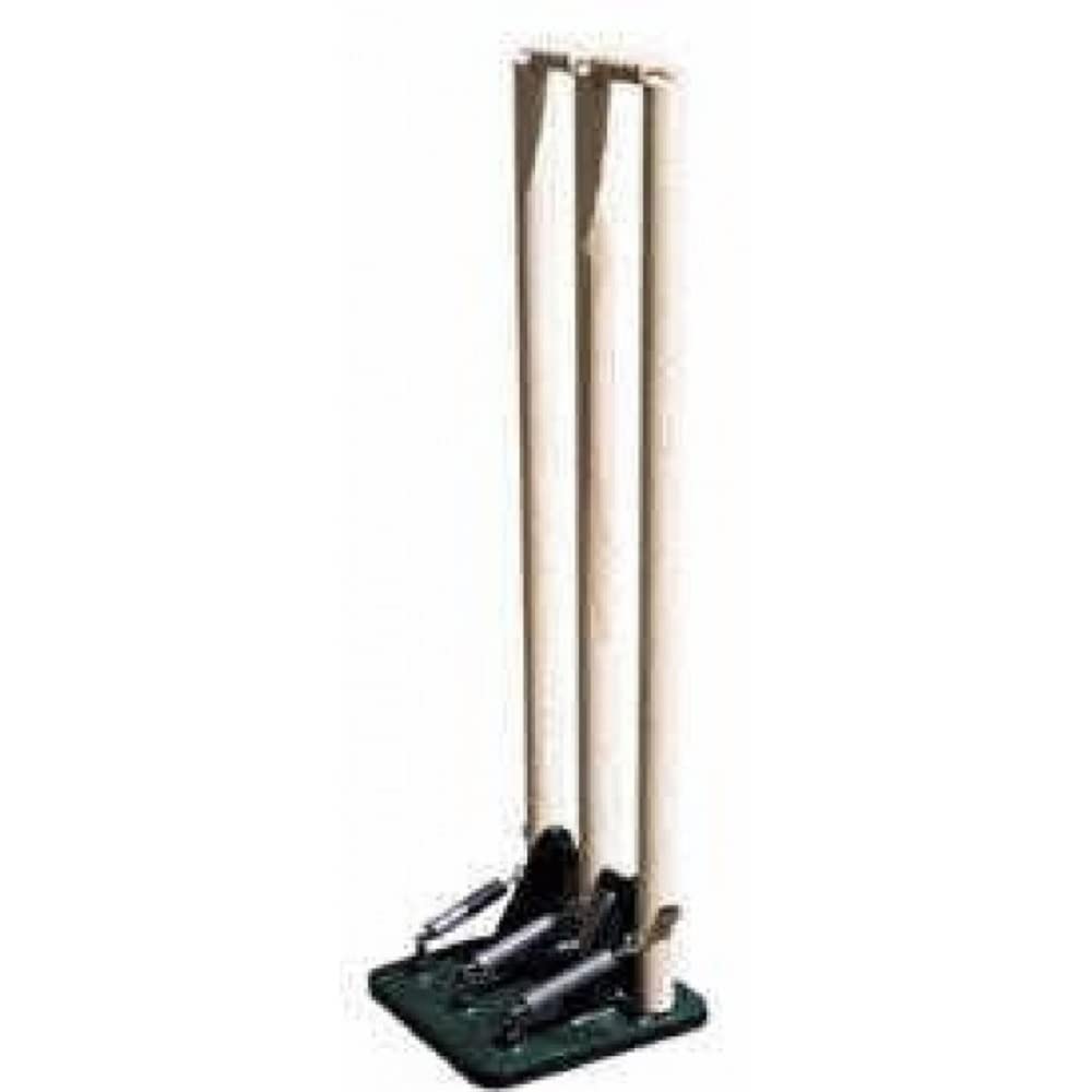 Spring Return Cricket Stumps with Bails - Heavy Duty Cast Iron Base for Outdoor Cricket Practice & Backyard Games | Perfect for Training, Matches & Recreational Play