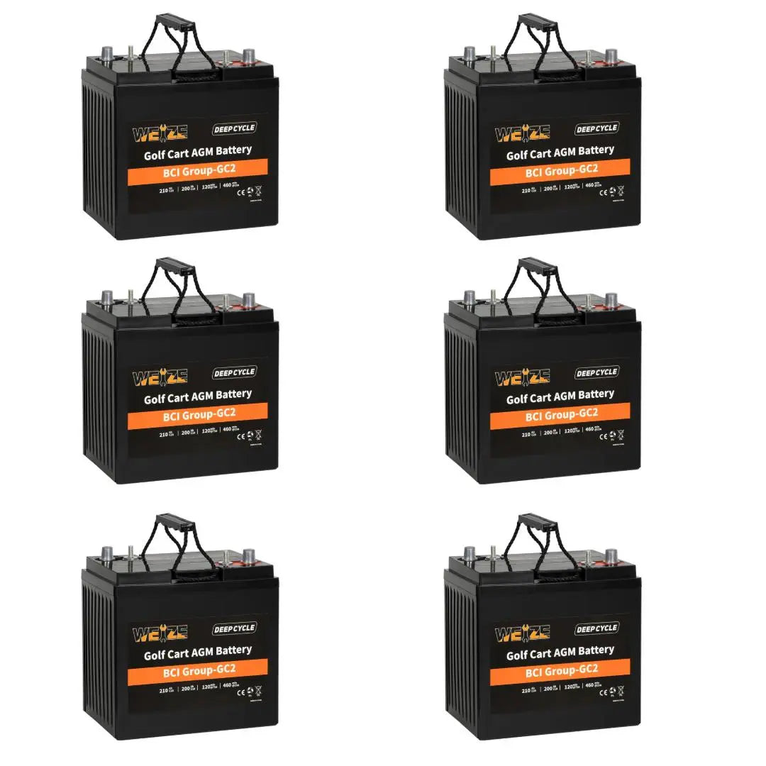 WEIZE 6V 210Ah AGM Deep Cycle Battery - BCI Group GC2 Golf Cart Battery for Golf Carts, RVs, Solar Systems & Marine Applications