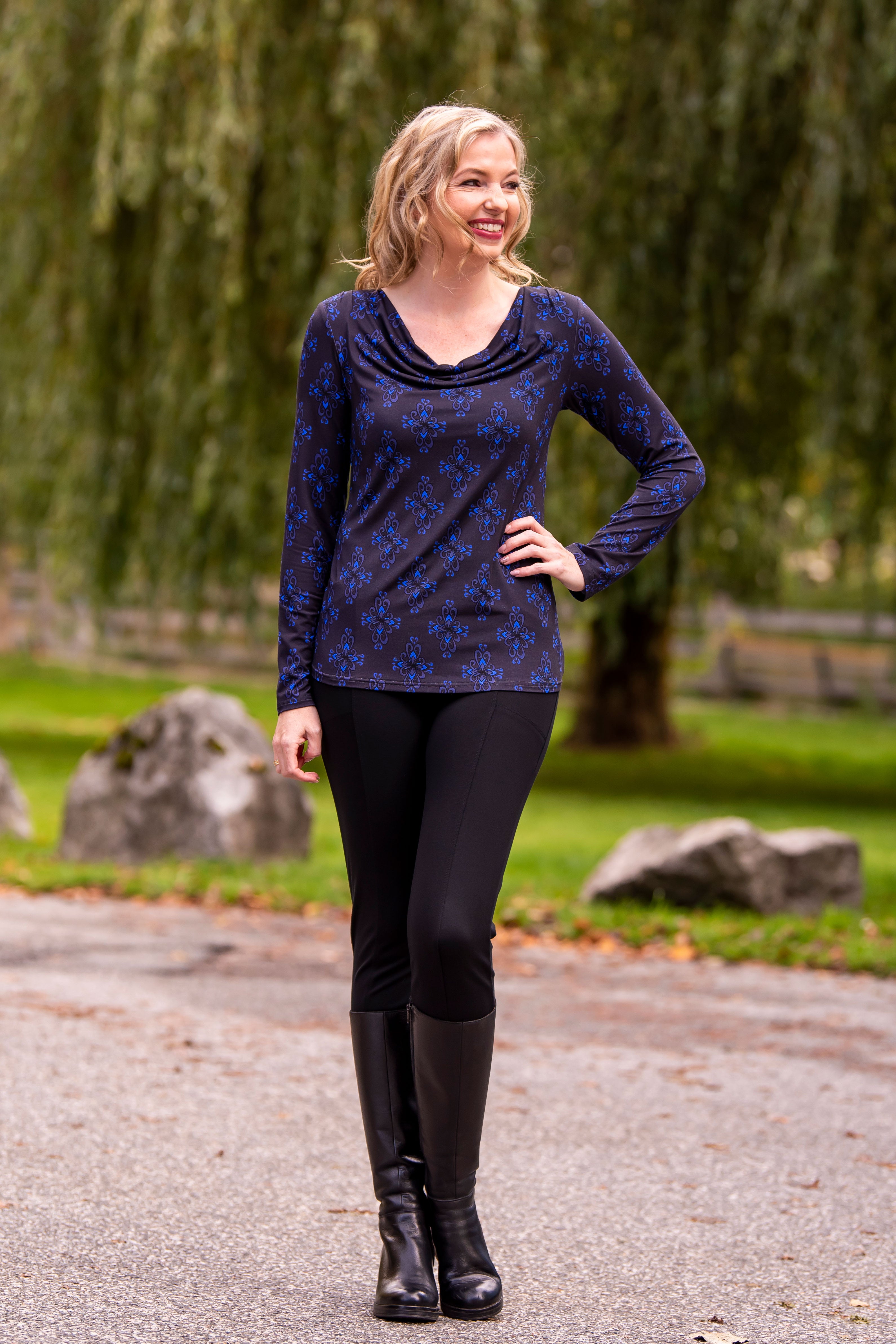 Charisse Long Sleeve Bamboo Top - French Blue | Soft & Breathable Women's Blouse for Work, Casual & Layering