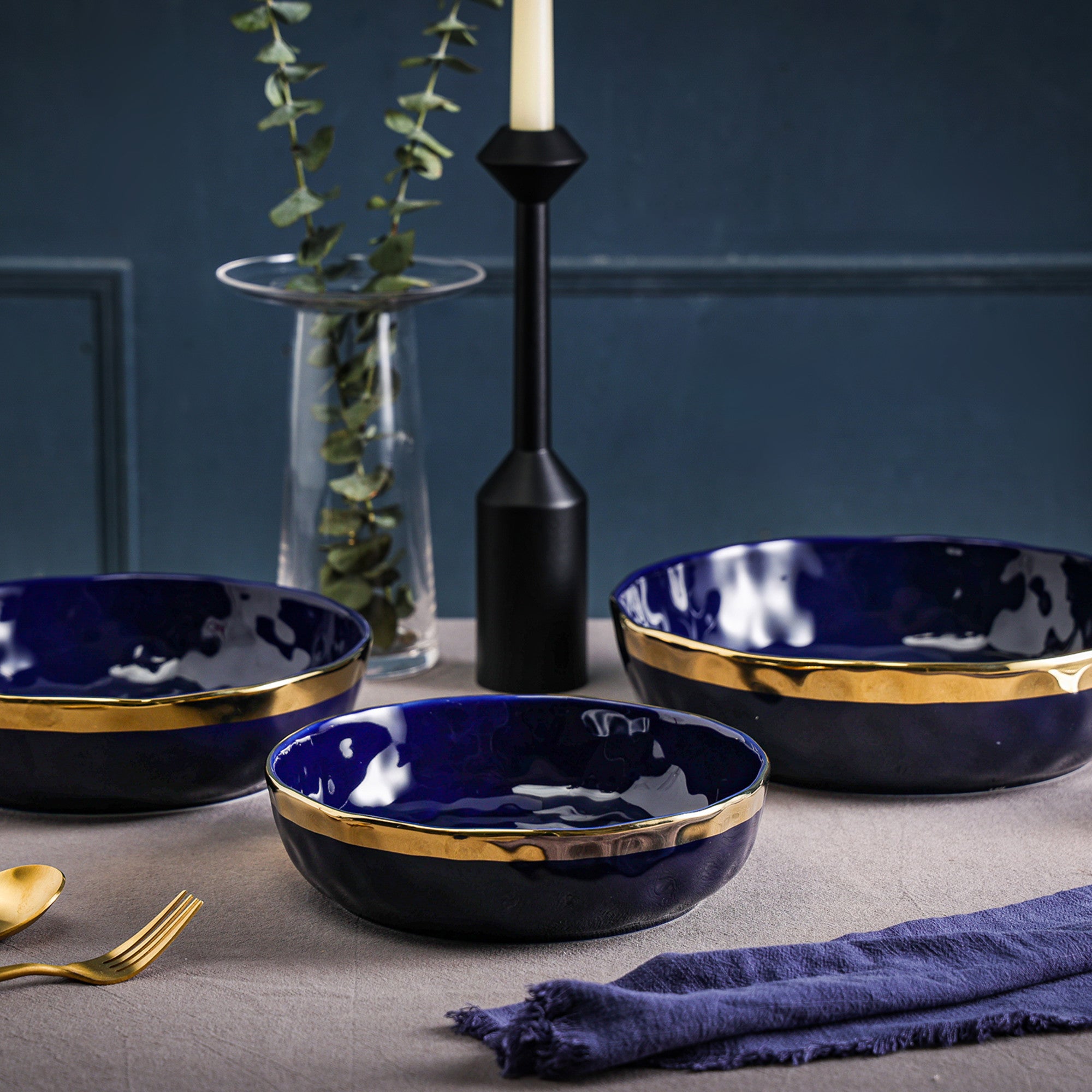 Premium Florian Porcelain Dinnerware Set - 6-Piece Blue Service Bowls for Elegant Dining & Entertaining | Perfect for Soup, Salad, Dessert & Family Gatherings