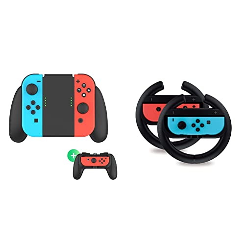 TalkWorks 2-in-1 Dual Grip Joycon Charging Dock & Controller for Nintendo Switch (2 Pack) - Wireless Charging Station for Joy-Con Controllers - Perfect for Mario Kart Racing Games & Multiplayer Gaming Sessions