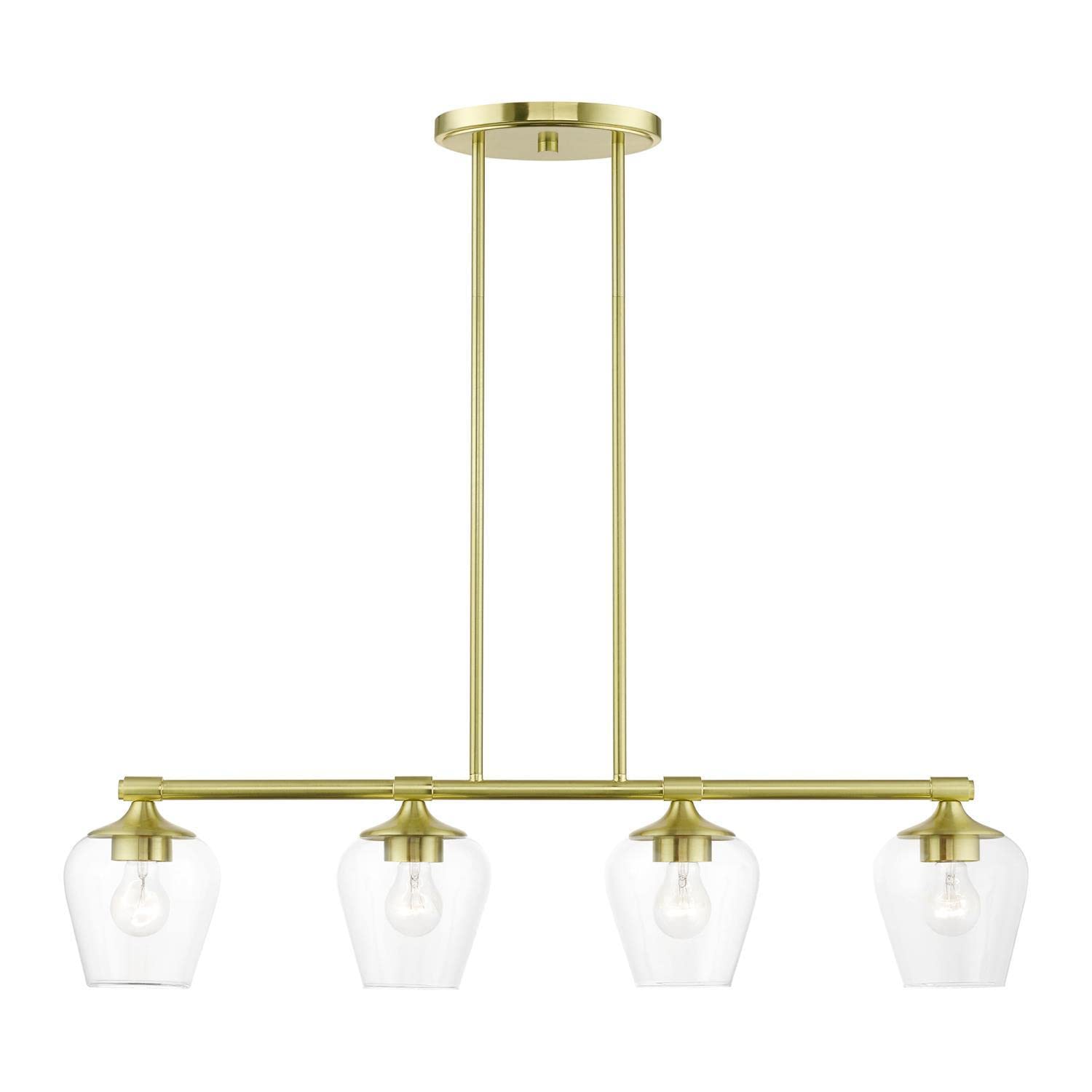 Livex Lighting 46724-12 Willow Linear Chandelier in Satin Brass - Modern Dining Room Lighting Fixture for Kitchen Island or Entryway