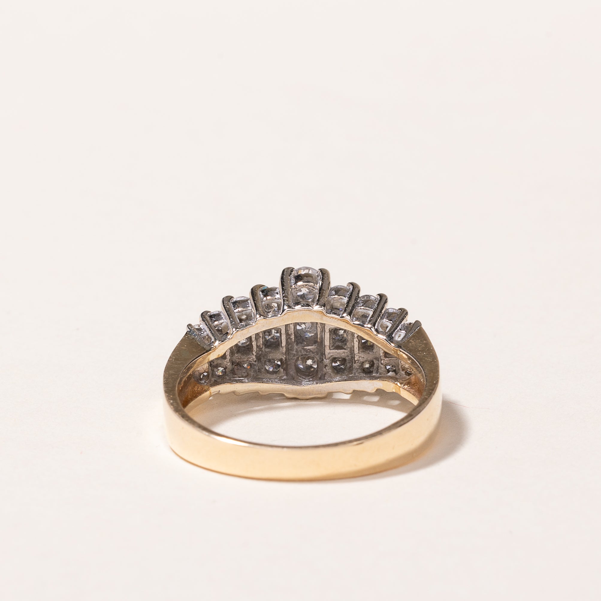 14K Yellow Gold Steps Design Diamond Ring - 0.87ctw | Size 7.5 | Elegant Wedding Band, Anniversary Gift, Engagement Ring for Women