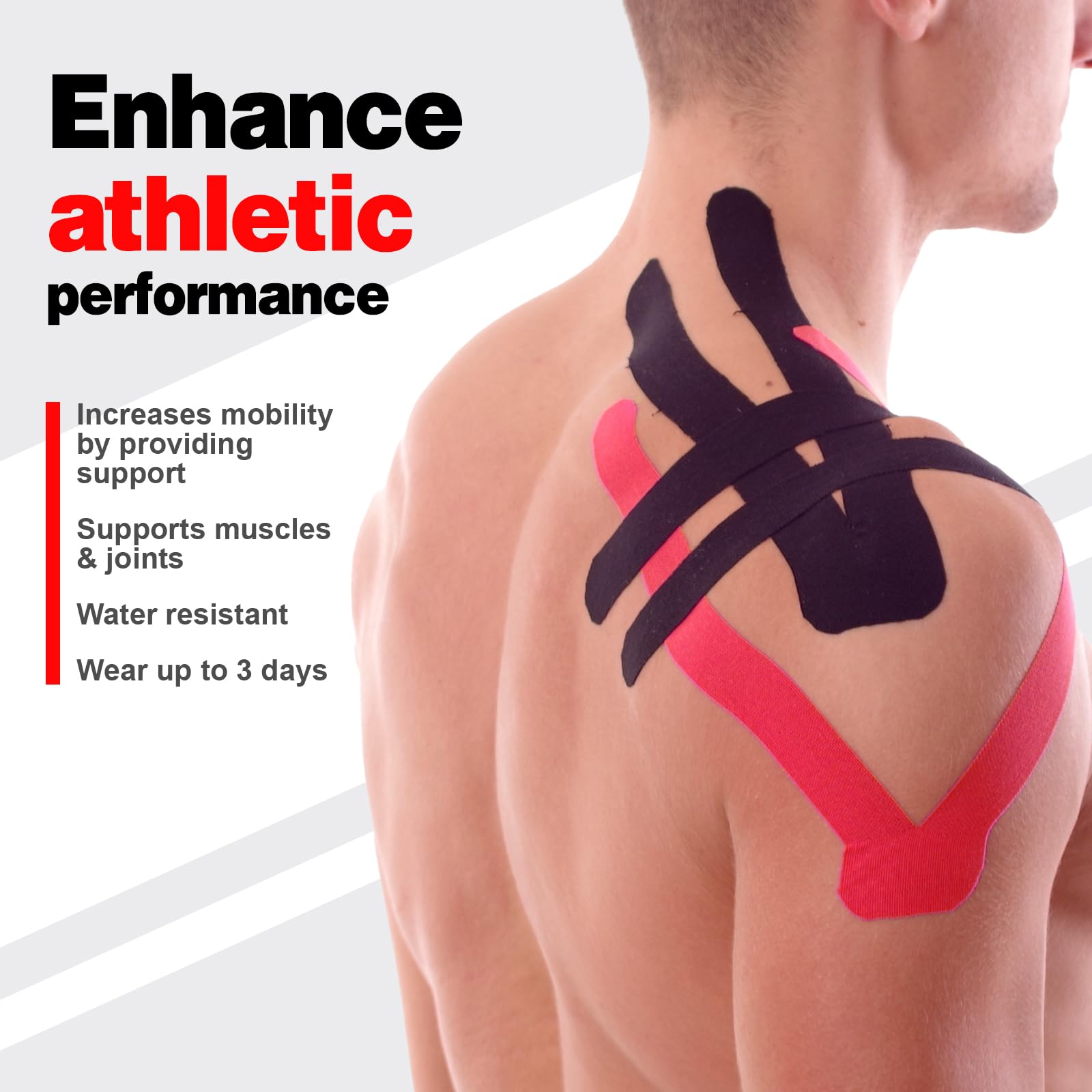 AZEN 3 Rolls Kinesiology Tape - 16.4 ft Waterproof Athletic Tape for Joint Support & Muscle Pain Relief - Uncut Muscle Tape, Knee Tape for Sports Injuries - Black - Ideal for Running, CrossFit & Post-Workout Recovery