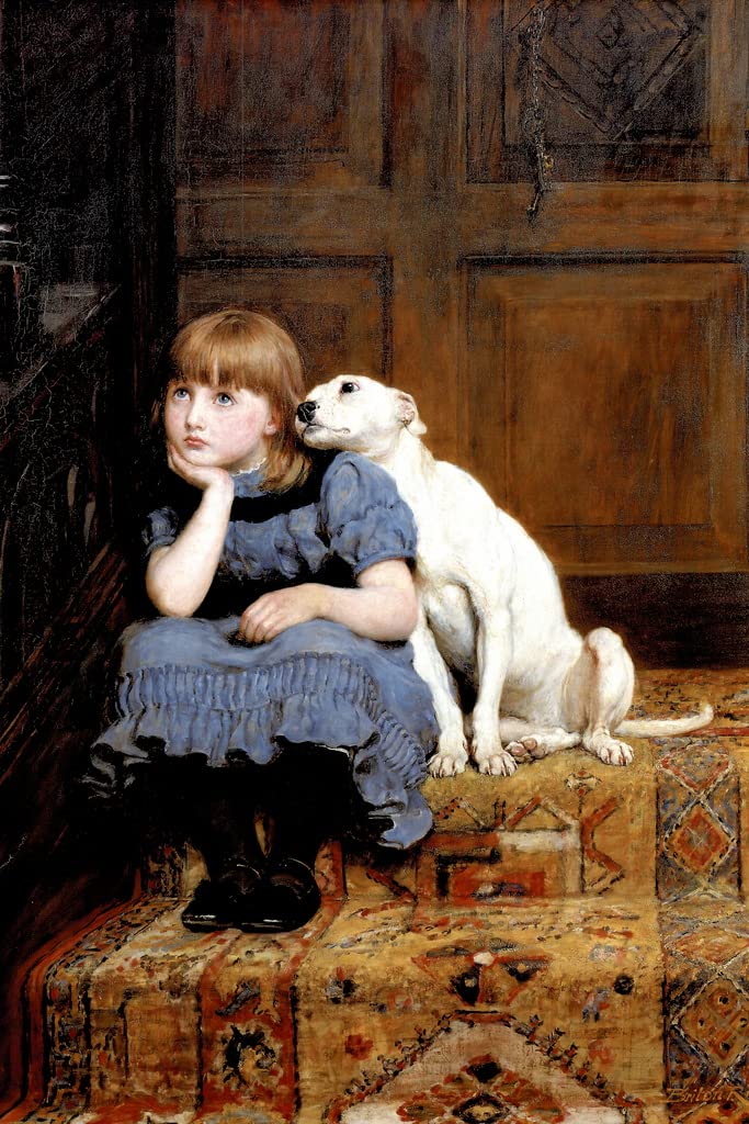 Briton Riviere Sympathy 1877 Oil Painting Reproduction - Academic Art Style, Realism Portrait of Child, Wall Decor Art Print 12x18 | Perfect for Living Room, Bedroom & Office Decor