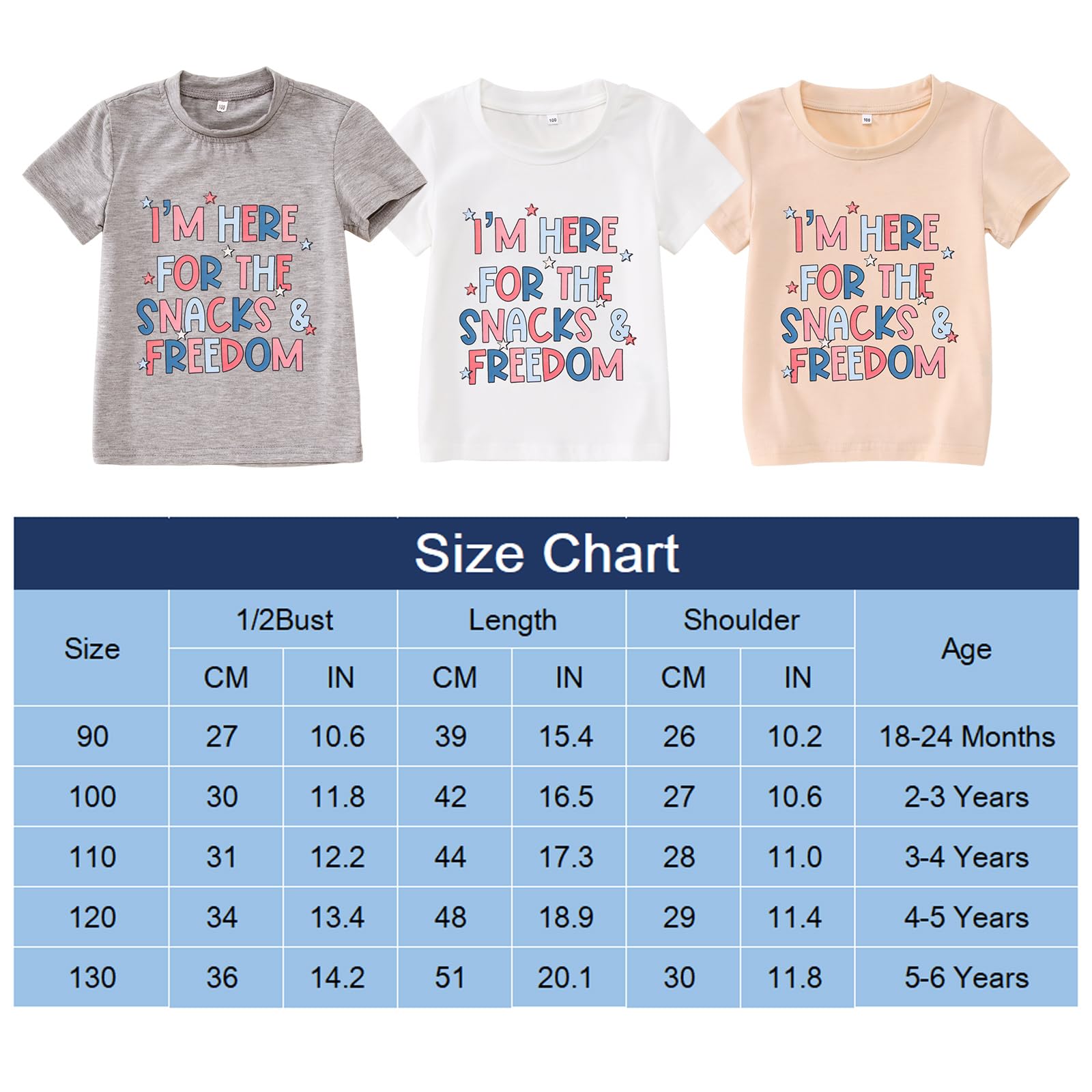 4th of July Kids Shirt - Patriotic 'I'm Here for The Snacks' Graphic Tee for Toddler Boys & Girls - Perfect for Independence Day Celebrations