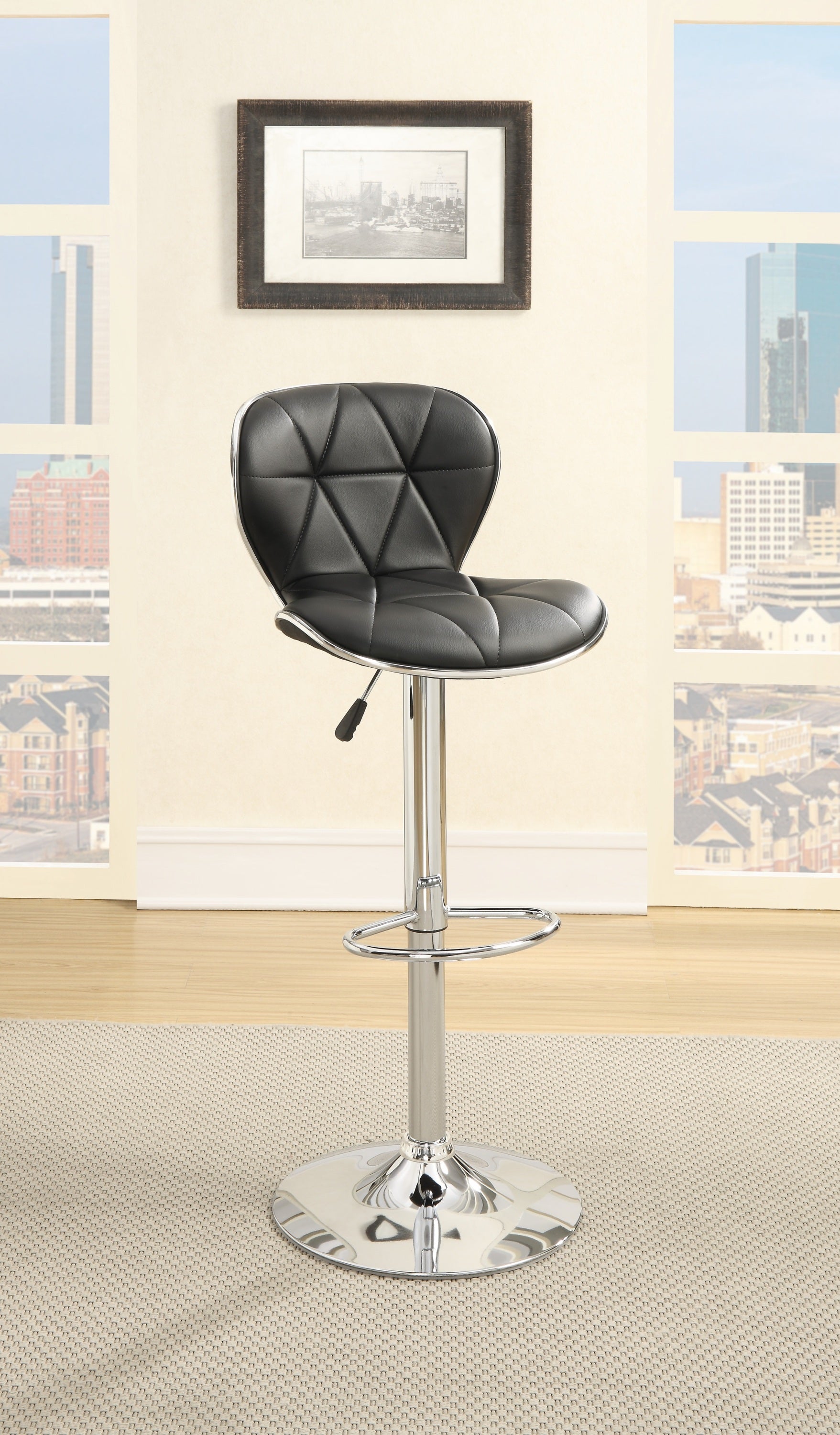 Black Faux Leather Counter Height Bar Stools Set of 2 - Adjustable Height Kitchen Island Stools with Gas Lift & Chrome Base - Perfect for Breakfast Bars, Kitchen Islands & Home Bars