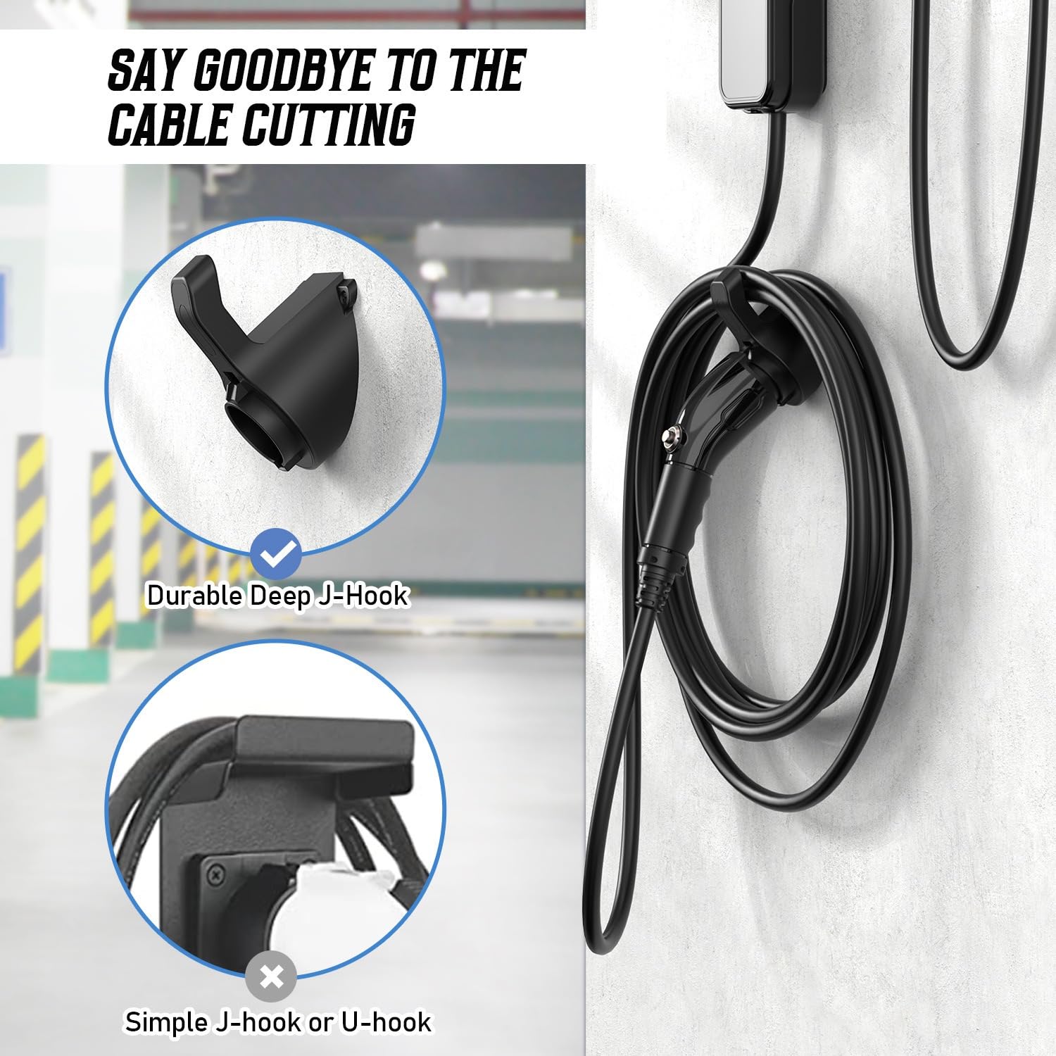 Type 1 & SAE J1772 EV Charger Holder Wall Mount - Cable Organizer & Holster Dock for Electric Vehicle Charging Equipment | Perfect for Home Garage & Public Charging Stations