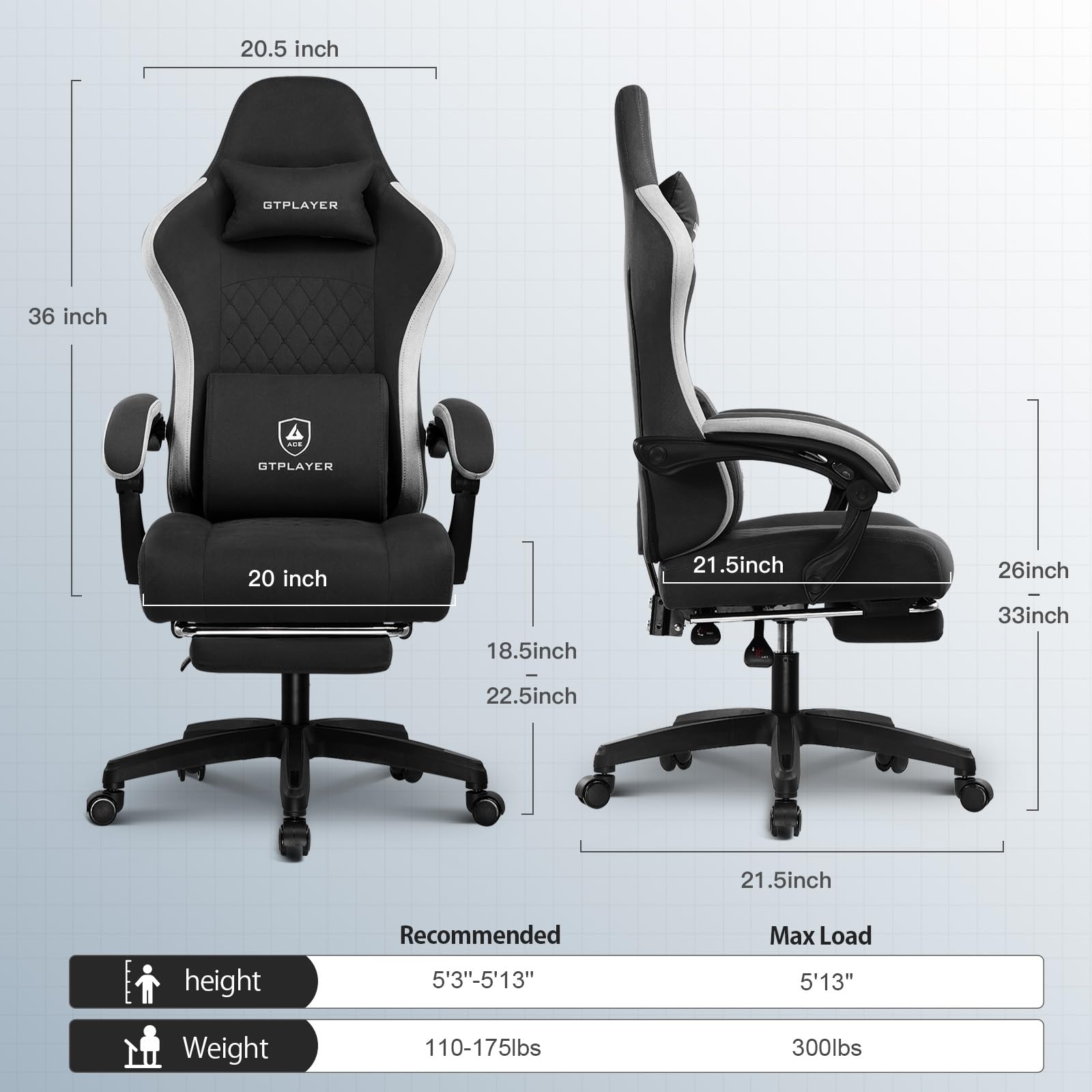 GTPLAYER Ergonomic Gaming Chair with Pocket Spring Cushion & Adjustable Footrest - High Back Office Computer Chair with Lumbar Support & Linkage Armrests for Home, Office, and Gaming Setup