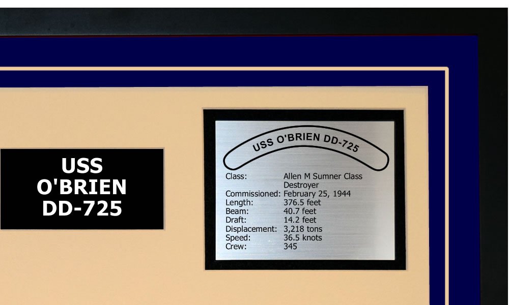 USS O'Brien DD-725 Navy Ship Display - Framed Blue Military Decor for Home, Office & Gifts | Navy Emporium