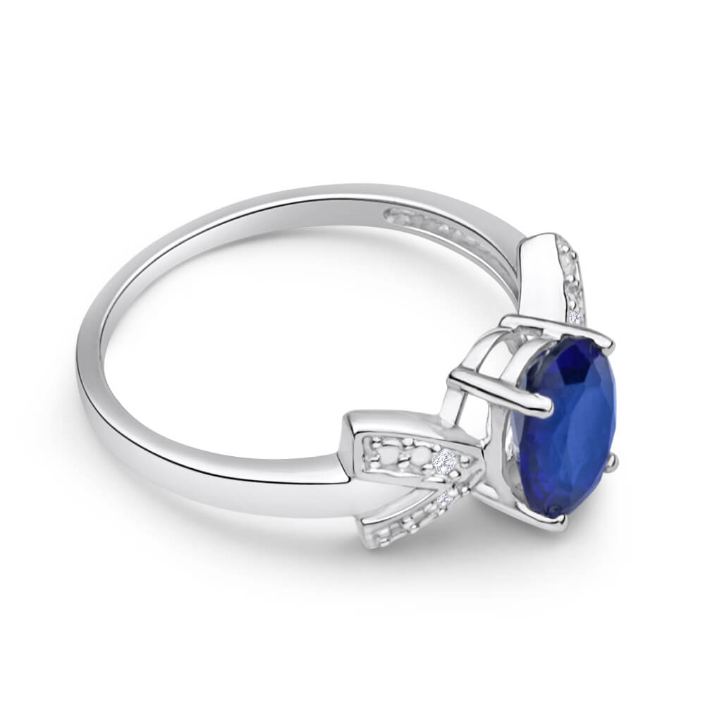 9ct White Gold Oval Created Sapphire & Diamond Ring for Women - Elegant Engagement, Wedding, Anniversary Gift for Her