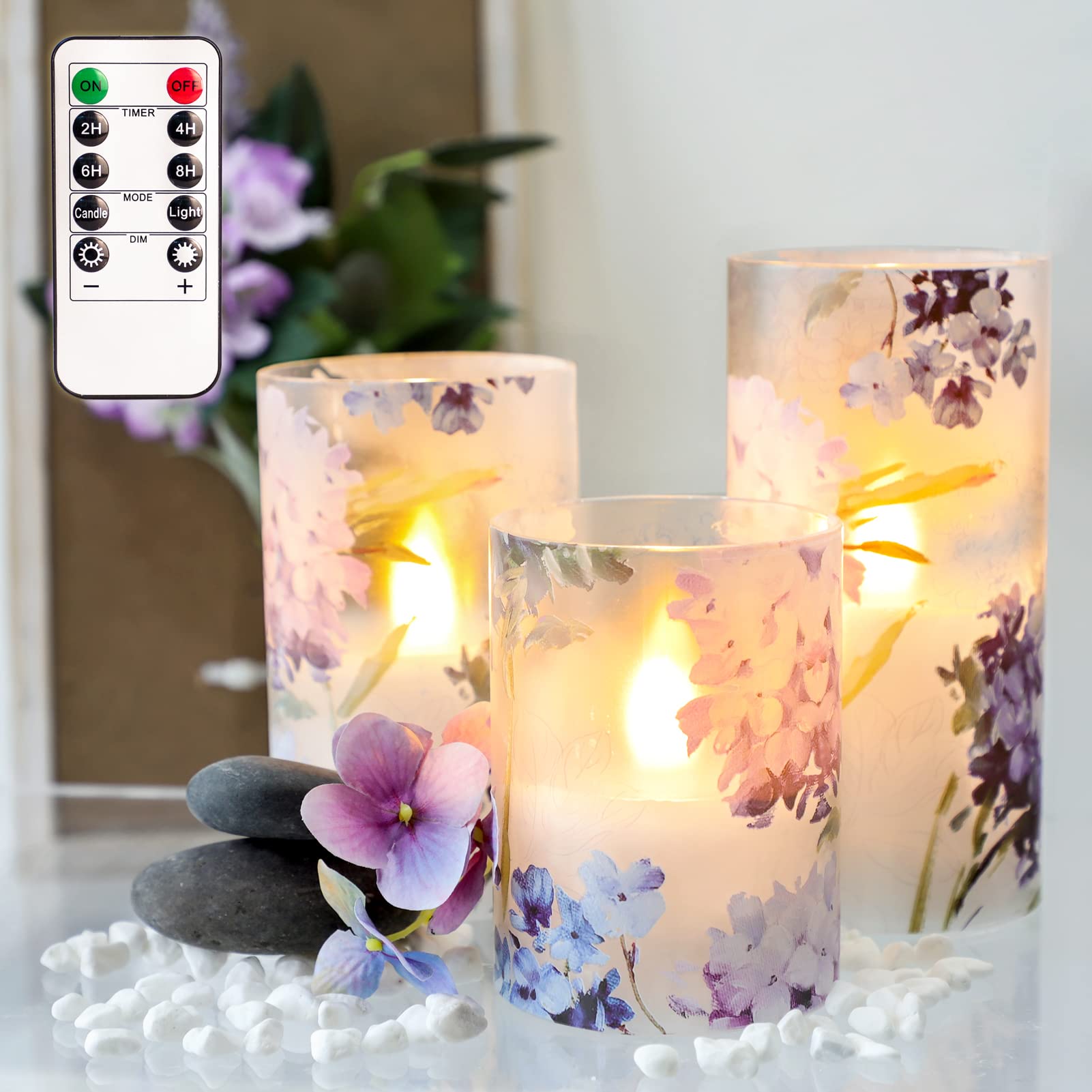 Flameless LED Candles with Remote Control - Set of 3 Battery Operated Hydrangea Series Candles for Romantic Home Decor, Wedding Centerpieces & Christmas Party Lighting | Perfect for Tablescapes, Votive Displays & Holiday Ambiance