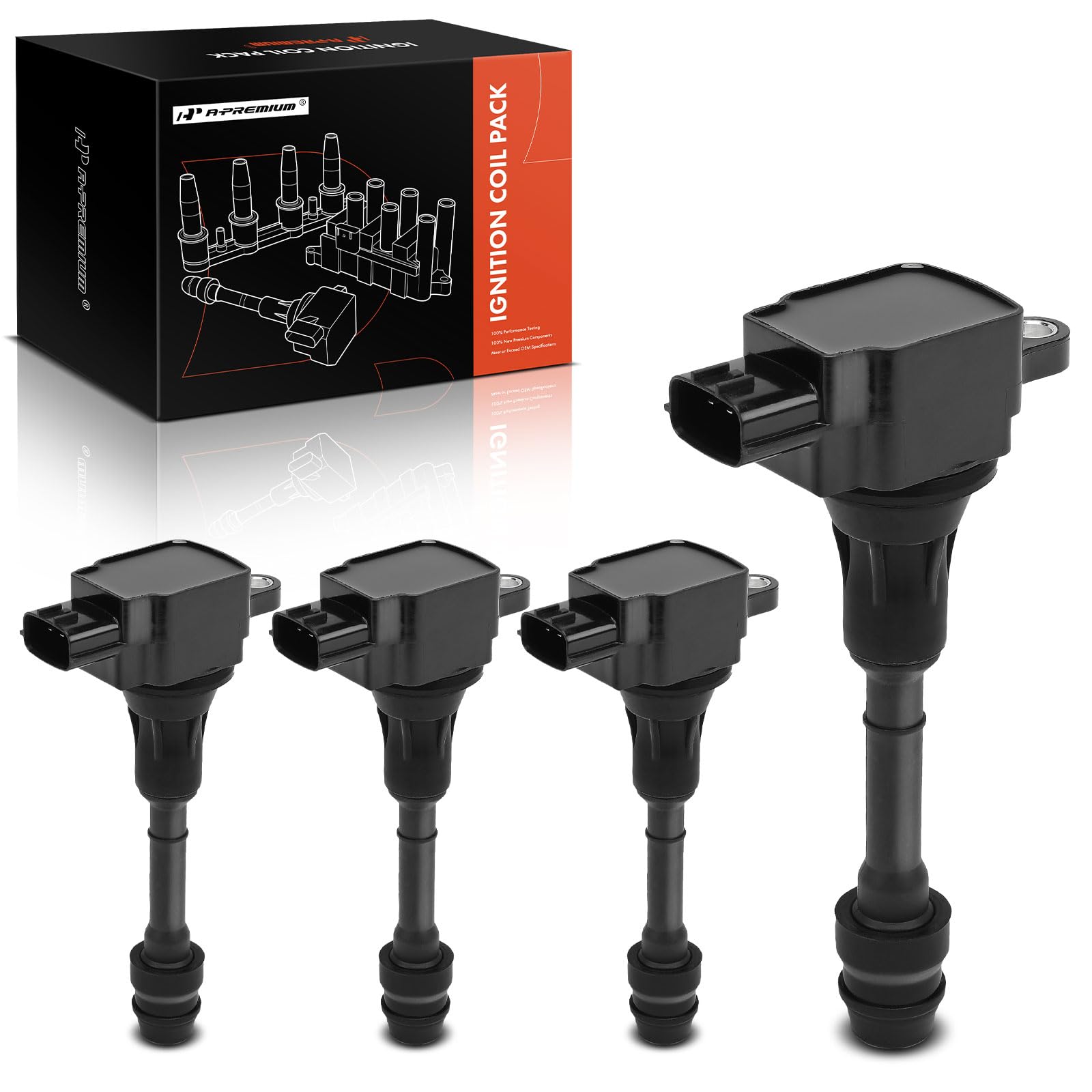 Premium Set of 4 Ignition Coil Packs for Nissan Altima 2002-2006, Sentra 2002-2006, X-Trail 2002-2013 - Compatible with L4 2.5L Engine, Replaces OEM# 22448-8H310 & UF-350 - Perfect for Smooth Engine Performance & Fuel Efficiency