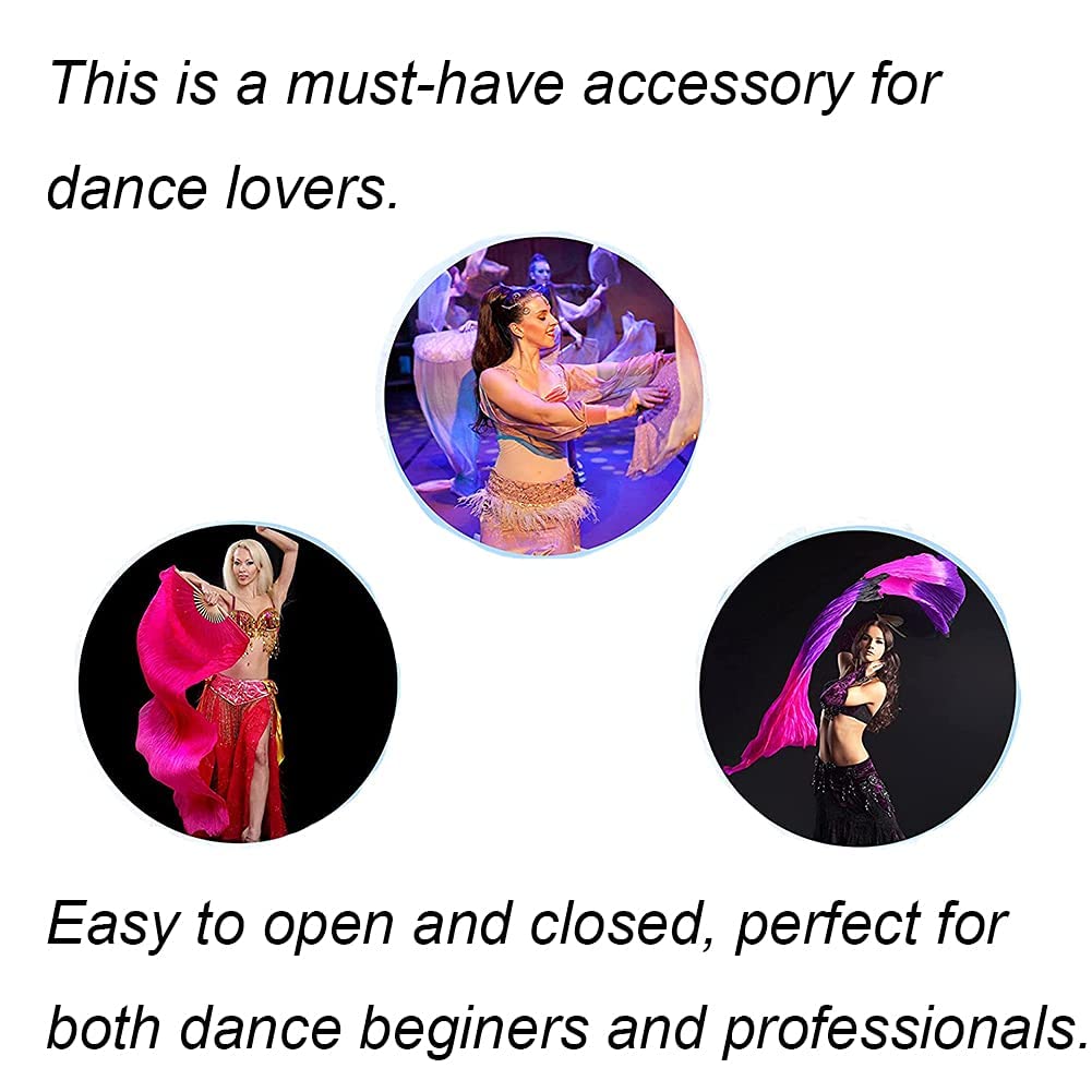 TMZAQH Silk Belly Dance Fans for Women - Pair of Long Folding Veil Fans 180cm x 90cm - Perfect for Professional Performances, Costume Parties & Dance Practice