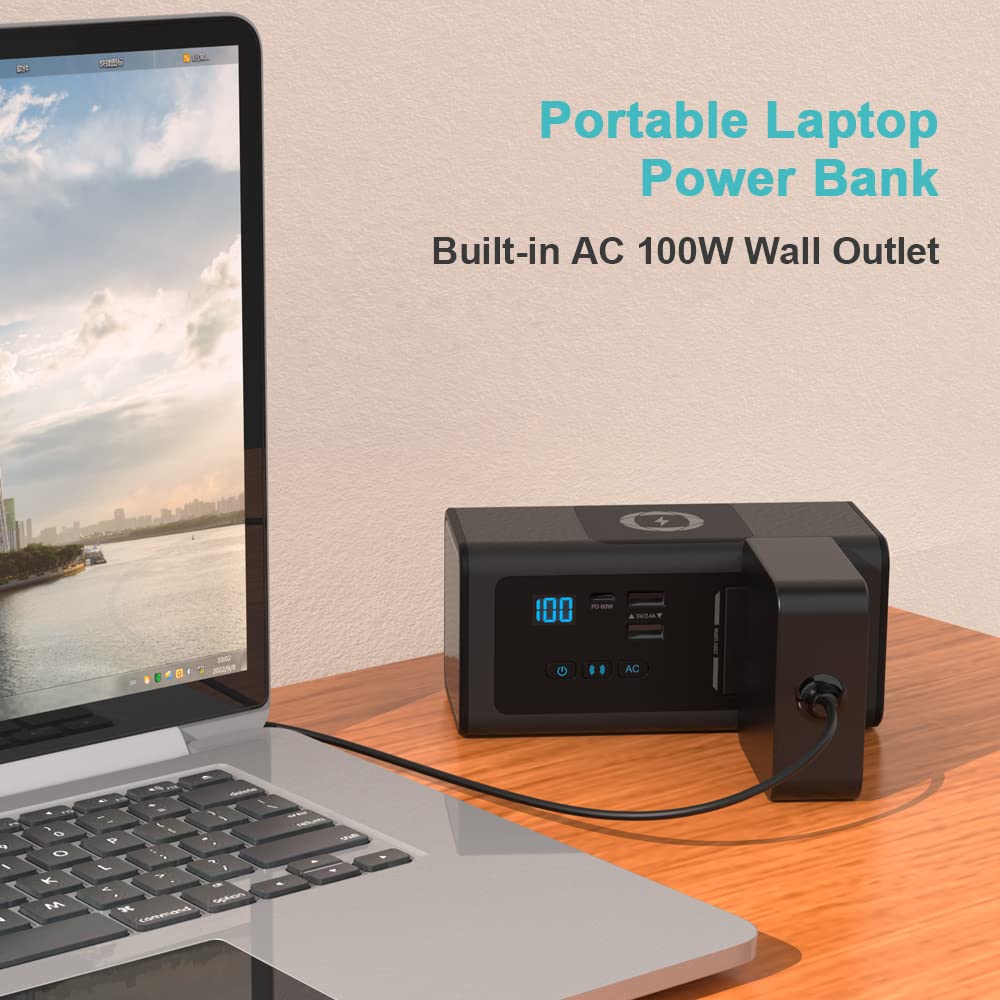 XWIN AC 100W 76.96Wh Portable Laptop Power Bank with USB-C PD 60W & 10W Wireless Charging - External Battery Pack for MacBook, HP, Dell, iPad, Tablet, iPhone, Samsung Galaxy - Perfect for Travel, Work & Emergency Power Backup
