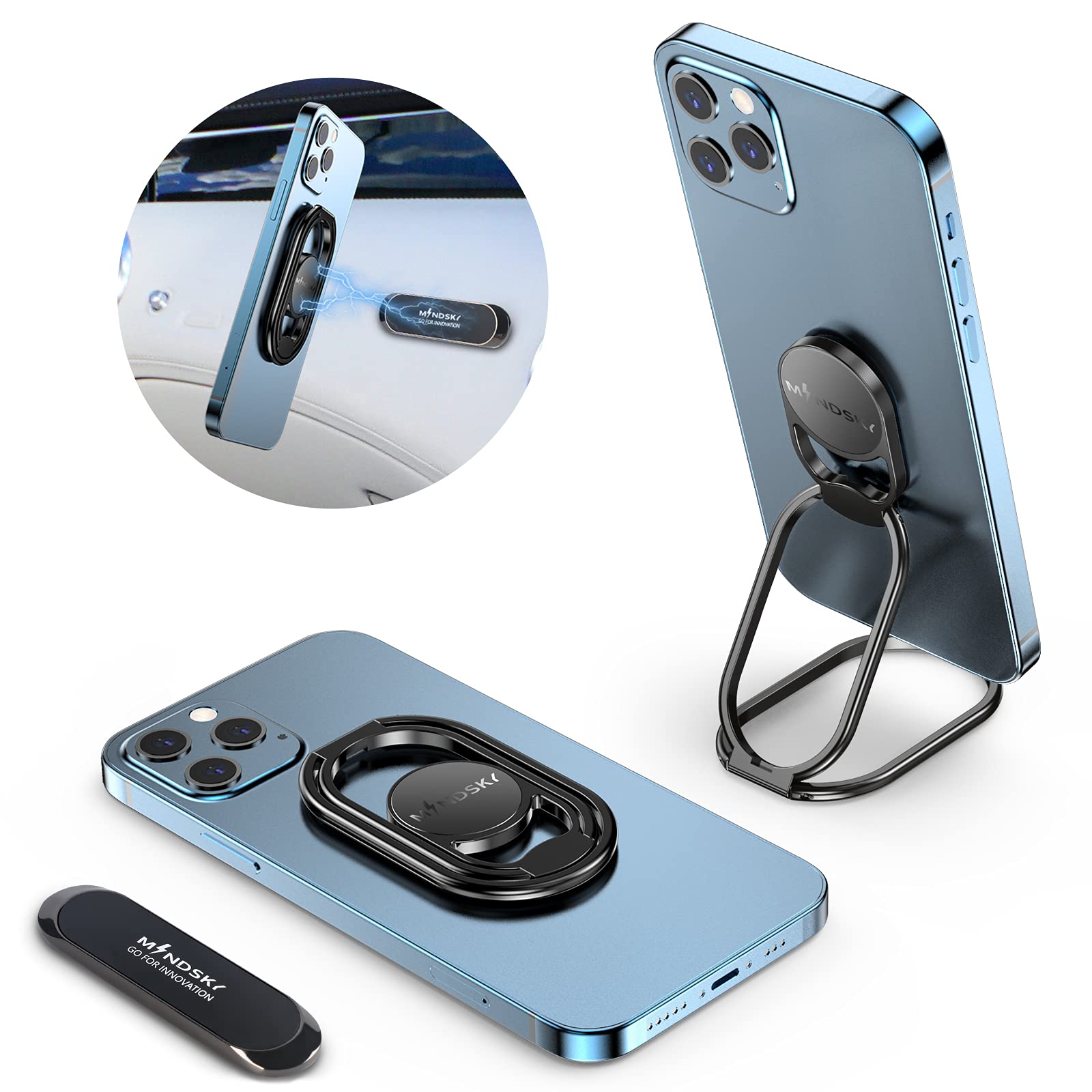 Magnetic Phone Ring Holder & Kickstand - Black for iPhone, iPad & Tablets - Perfect for Driving & Hands-Free Use