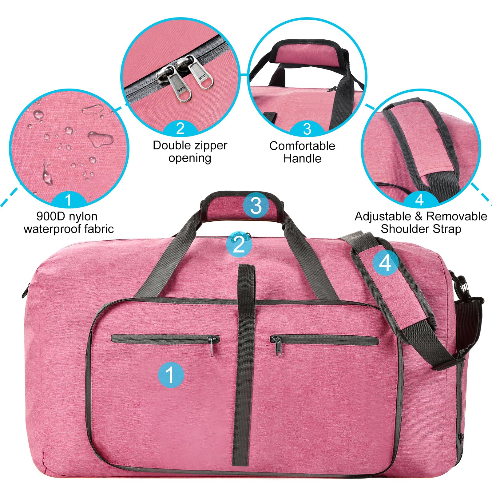 Felipe Varela Foldable Waterproof Duffle Bag with Shoes Compartment & Adjustable Strap - Lightweight Travel Duffel for Men & Women - Perfect for Gym, Weekend Trips & Airplane Carry-On