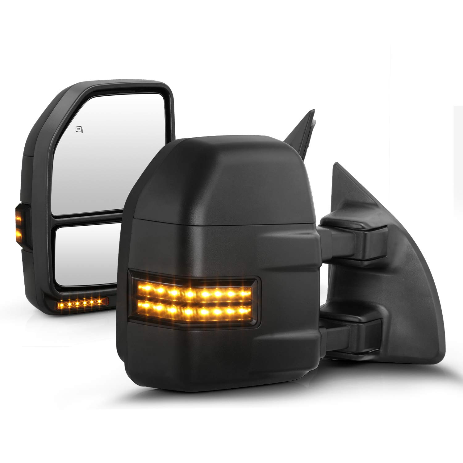 AKKON LED Signal Towing Mirrors - Power Adjustable Heated Red Smoked Pair for 2008-2016 Ford F250 F350 F450 F550 Super Duty Trucks | Enhanced Visibility & Safety for Towing & Night Driving
