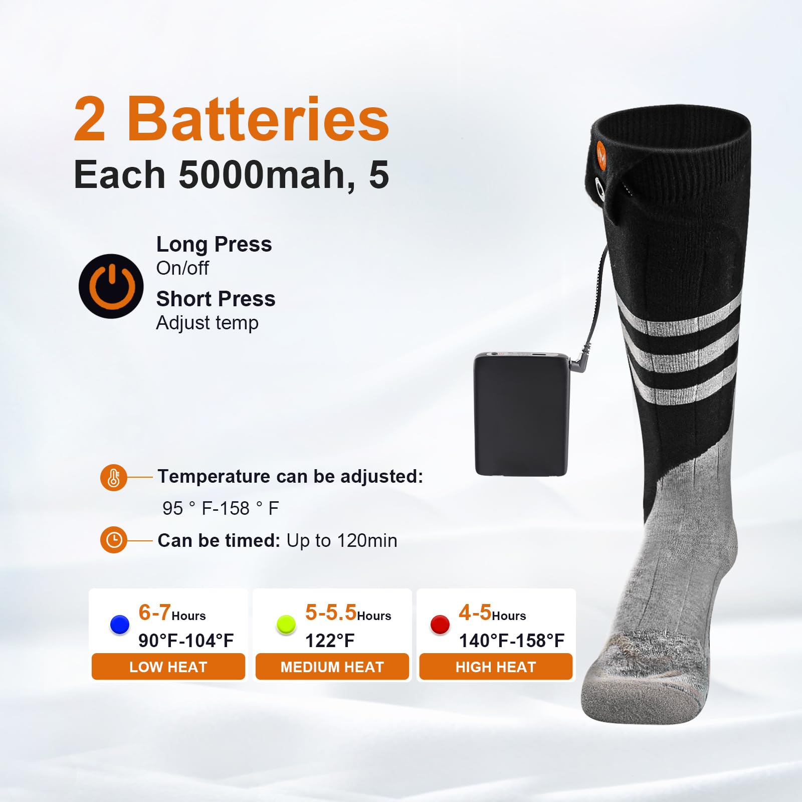 Rechargeable Heated Socks for Men & Women - Electric Foot Warmers for Hiking, Biking, Camping, Skiing & Outdoor Work | Washable Battery Heated Socks by MewaMaA | Stay Warm in Cold Weather & Winter Activities
