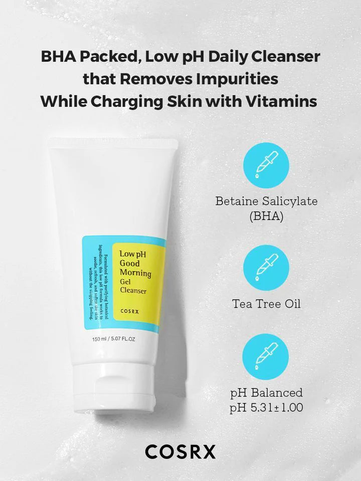 COSRX Low pH Good Morning Gel Cleanser 150ml - Gentle Face Wash for Acne-Prone & Sensitive Skin | Daily Facial Cleansing for Clear, Hydrated Skin | Morning & Night Skincare Routine