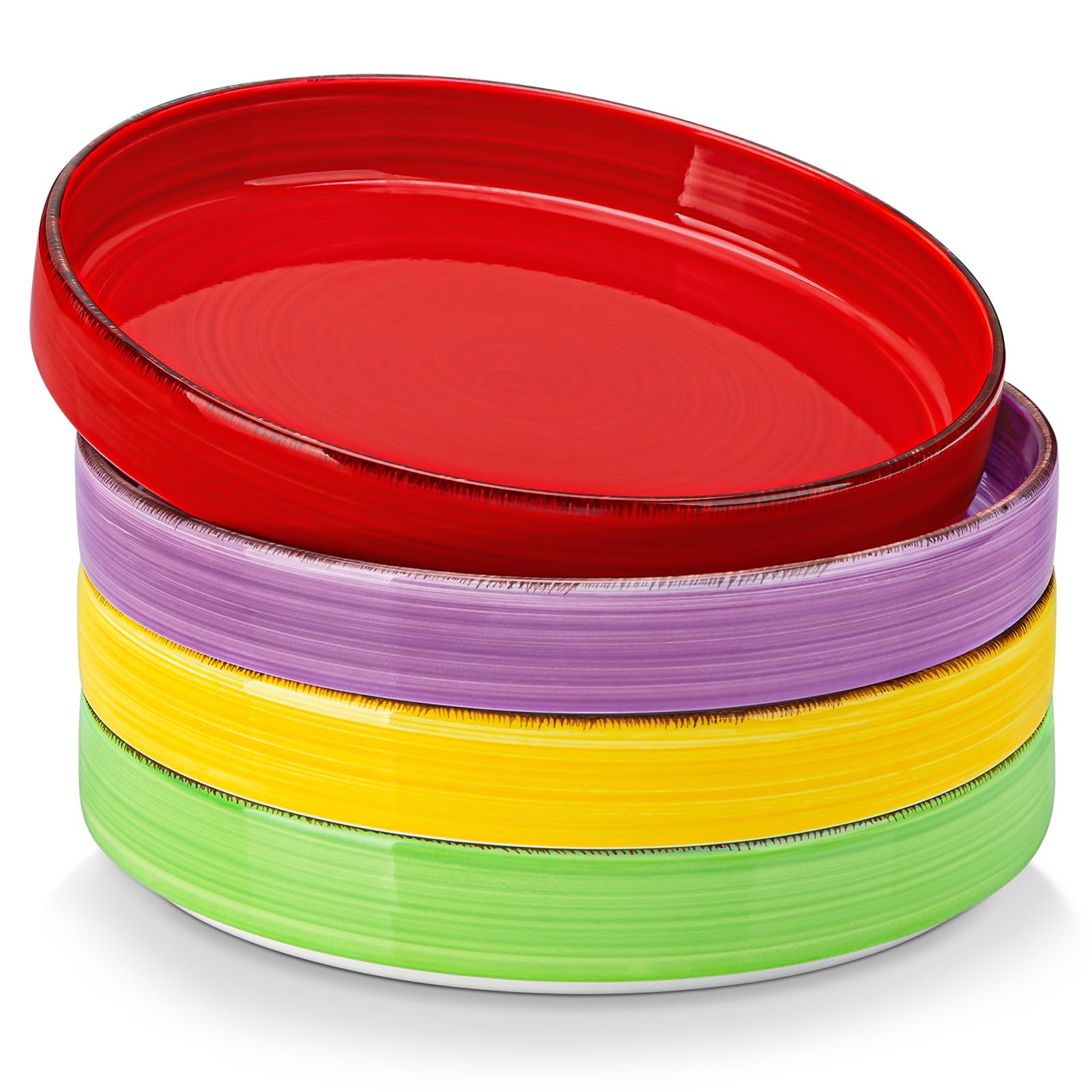 Vancasso Bonita 4-Piece Pasta Bowl Set - 32oz Shallow Ceramic Dinner Plates, Microwave & Dishwasher Safe Serving Bowls in Assorted Colors - Perfect for Pasta, Salad, Soup & Family Dining