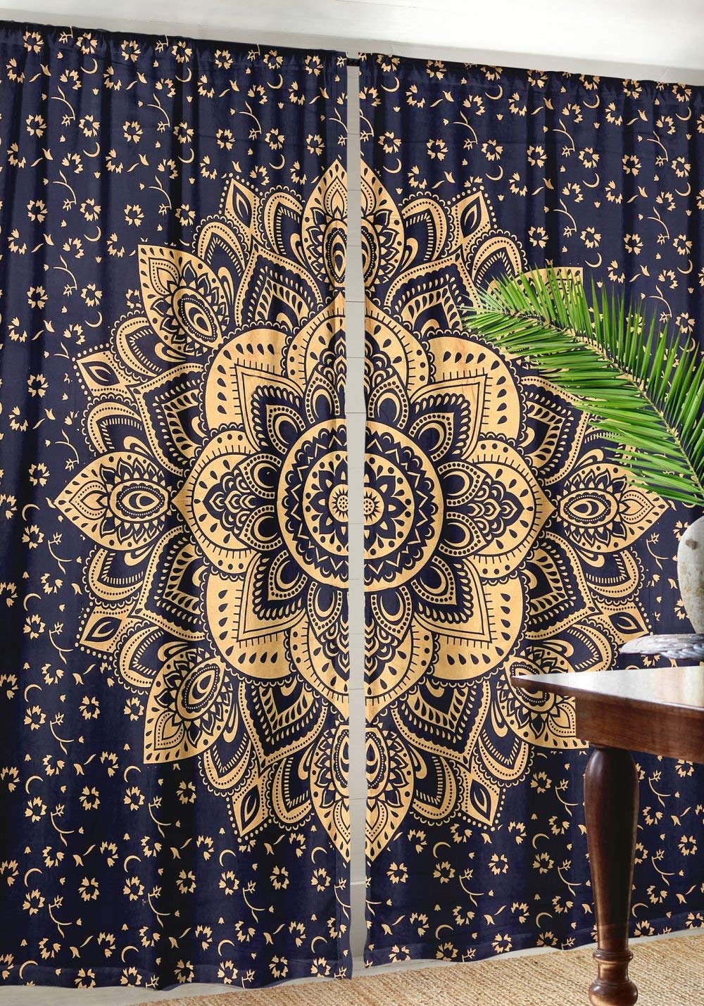 Indian Mandala Cotton Window Curtains - Boho Door Drapes, Meditation Room Tapestry & Wall Hanging Decor for Living Room, Bedroom, Kitchen - Psychedelic Window Treatments & Room Divider for Yoga Spaces & Bohemian Home Decor