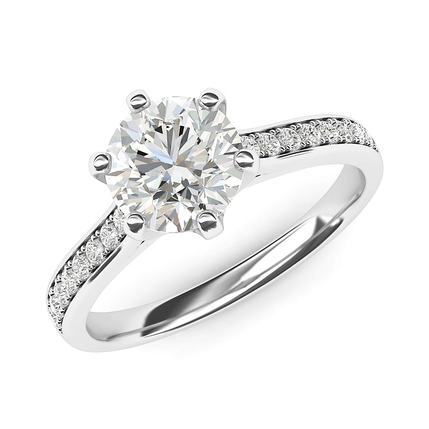 14K White Gold 2 Carat Classic 6-Prong Simulated Diamond or Moissanite Engagement Ring with Side Stones - Elegant Promise Bridal Ring for Wedding, Proposal & Anniversary Gifts