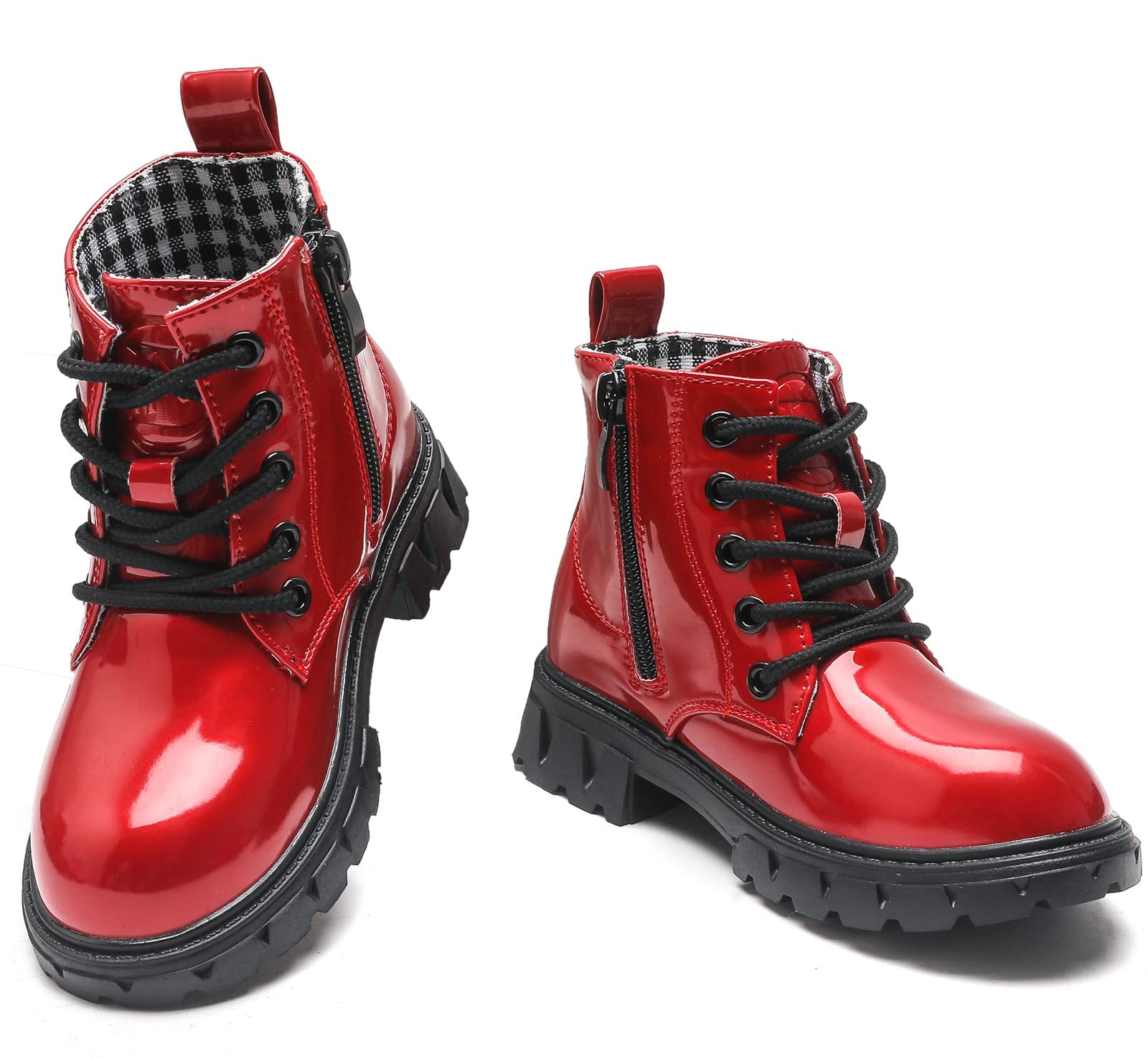 kkdom Boys Girls Waterproof Combat Boots with Lace Up & Side Zipper - Toddler Little Kid Big Kid Sizes - Perfect for School, Outdoor Play & Rainy Day Adventures