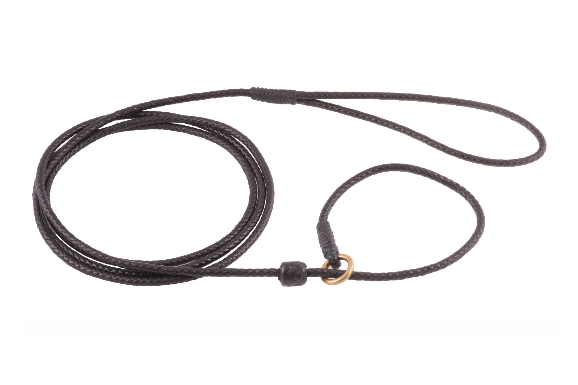 Premium Braided Leather Dog Leash with Stopper - Adjustable Slip Lead for Small to XL Dogs (6ft, 1/8in Thick, Black) - Gentle Control for Walking, Training & Outdoor Adventures