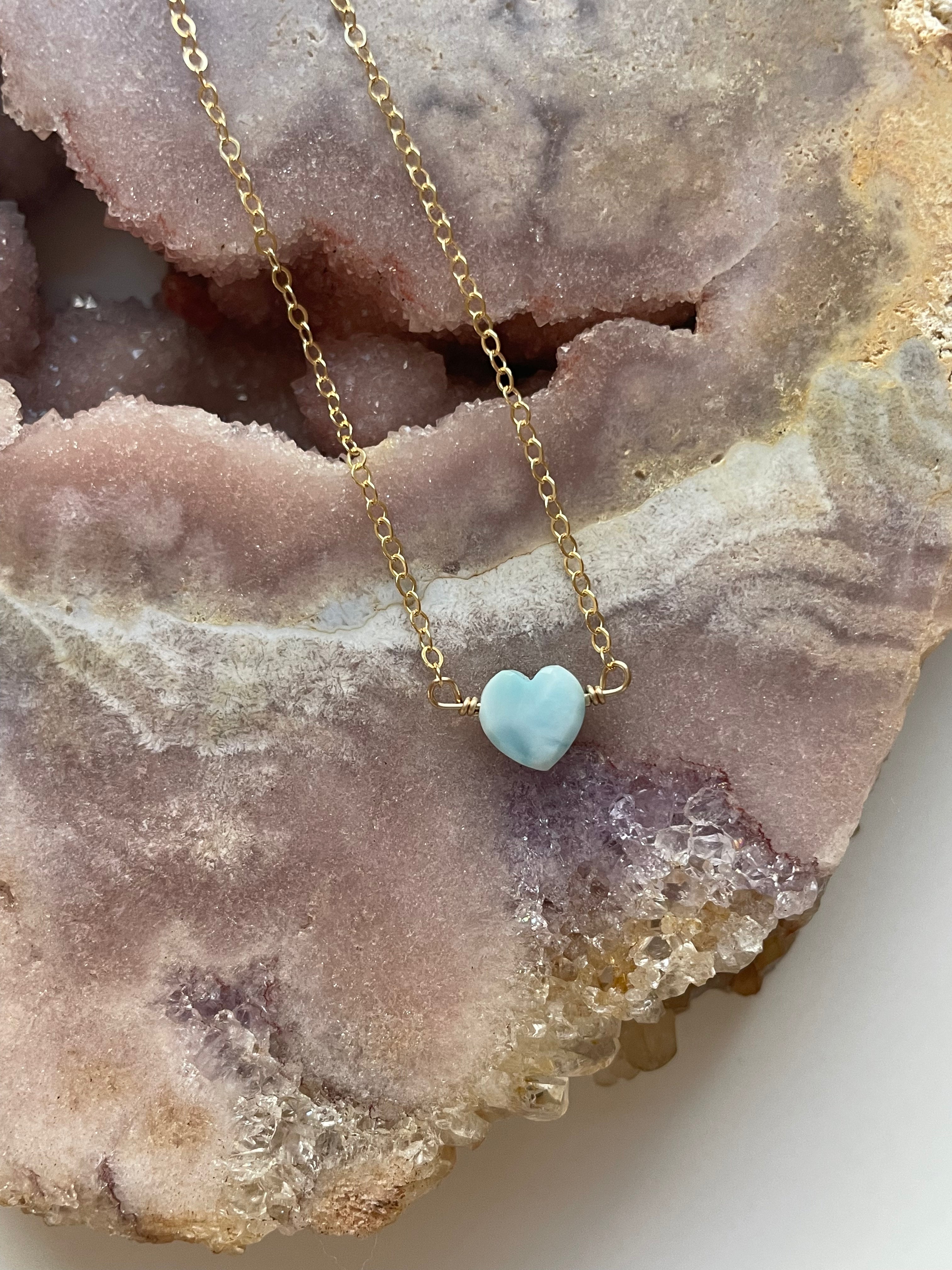 Elegant Tiny Larimar Heart Pendant Necklace - Genuine Blue Gemstone Jewelry for Women - Perfect for Valentine's Day, Anniversary & Everyday Wear
