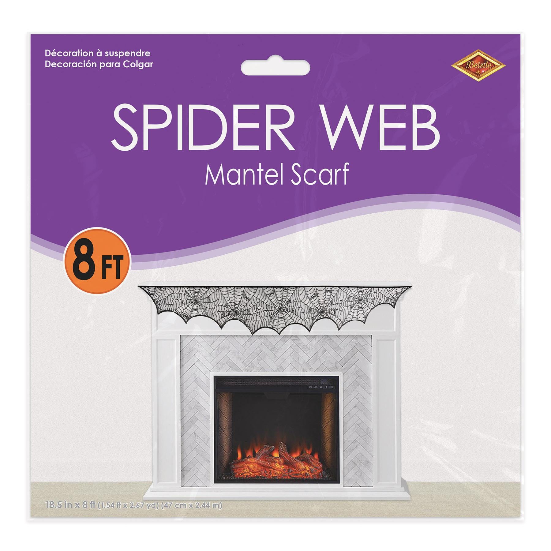 12 Pack Beistle Halloween Spider Web Mantel Scarf - Premium Decor for Halloween Party, Home & Fireplace - Spooky Mantle Drape for Holiday Decorations