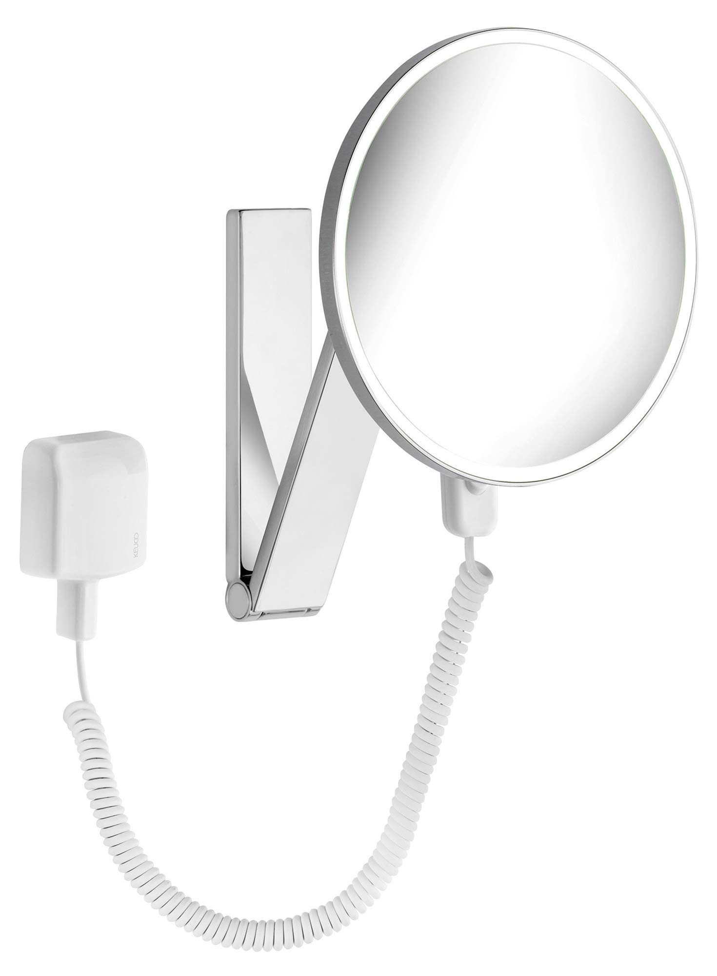 iLook Move Wall Vanity Mirror with Swivel Arm - LED Lighting, 5X Magnification, Plug-in Power, 20x20cm Round Chrome Bathroom Mirror - Perfect for Makeup, Shaving & Skincare Routine