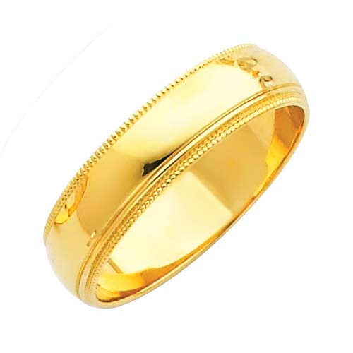 14K Yellow Gold 5mm Milligrain Wedding Band Ring for Women - Elegant Bridal Jewelry Gift (Sizes 4-12) - Perfect for Engagement, Anniversary & Special Occasions
