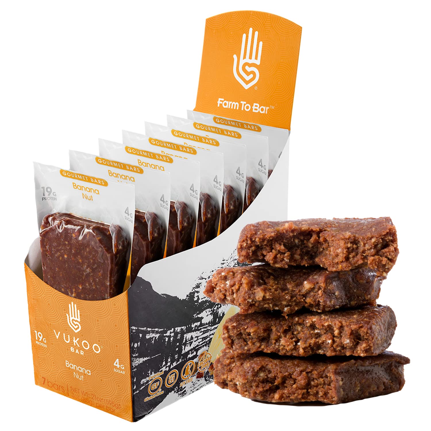 Vukoo Refrigerated Protein Bars - Banana Nut Flavor (28 Pack) | 19g Protein, Organic Oats, Low Sugar, High Fiber, Gluten Free | Healthy High Protein Snack for Gym, Hiking & Weight Loss