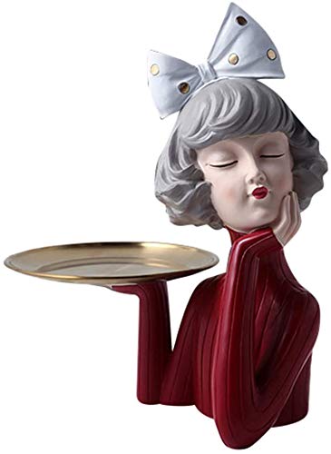 Modern Resin Girl Statue - Elegant Thinking Girl Figurine Sculpture for Home & Office Decor | Red Art Statue for Living Room Table, Desk, Bookshelf & Gift Giving