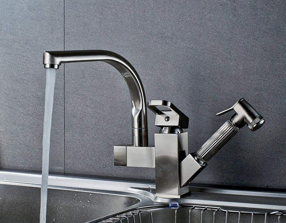 Stainless Steel Pull-Out Kitchen Faucet with Dual Sprayer & Deck Mount - High Arc Vessel Sink Mixer Tap for Modern Kitchens (Perfect for Washing Dishes, Filling Pots & Cleaning Countertops)
