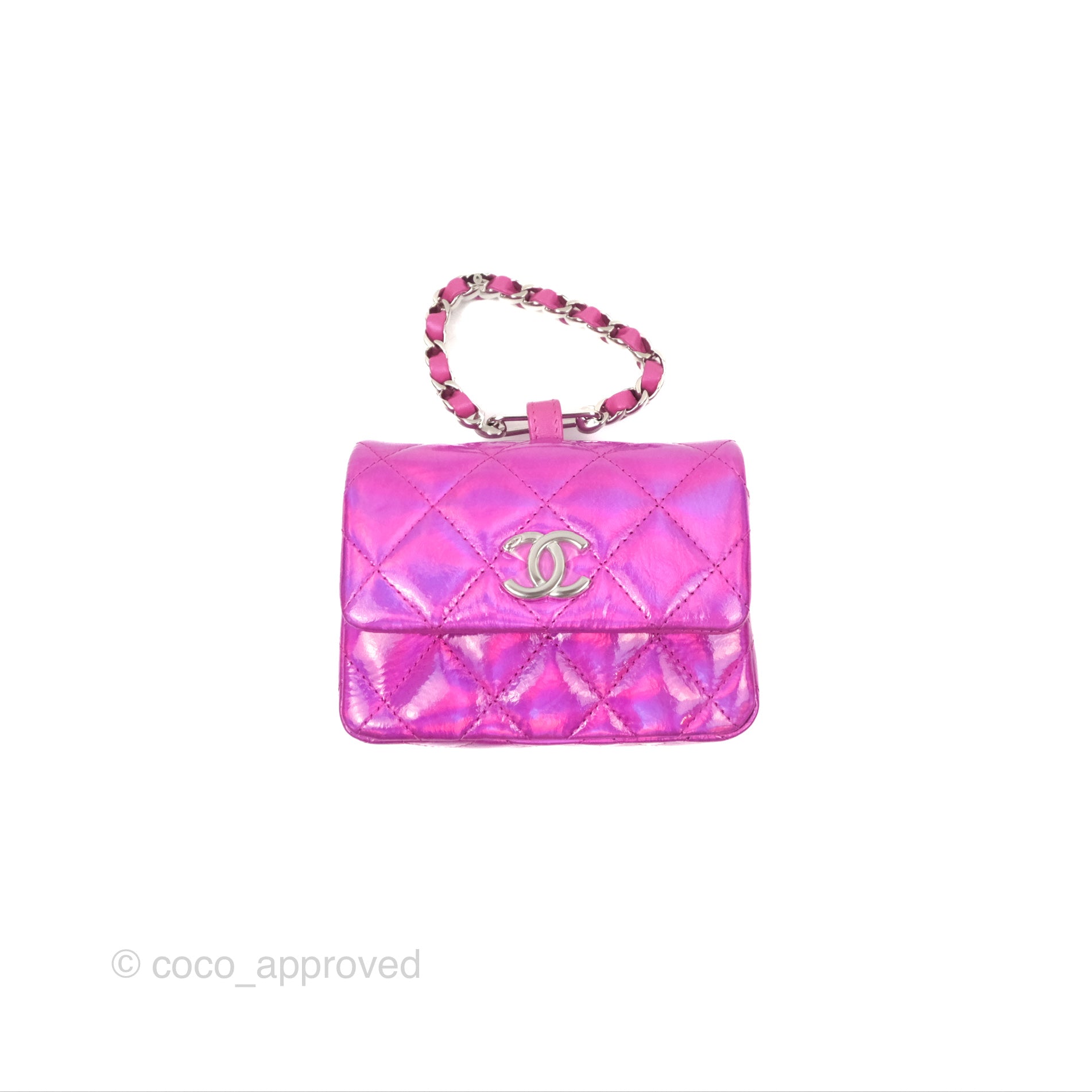 Chanel Fuchsia Iridescent Mirror Goatskin Card Holder with Hook - Luxury Wallet for Women, Perfect for Everyday Use & Travel Accessories