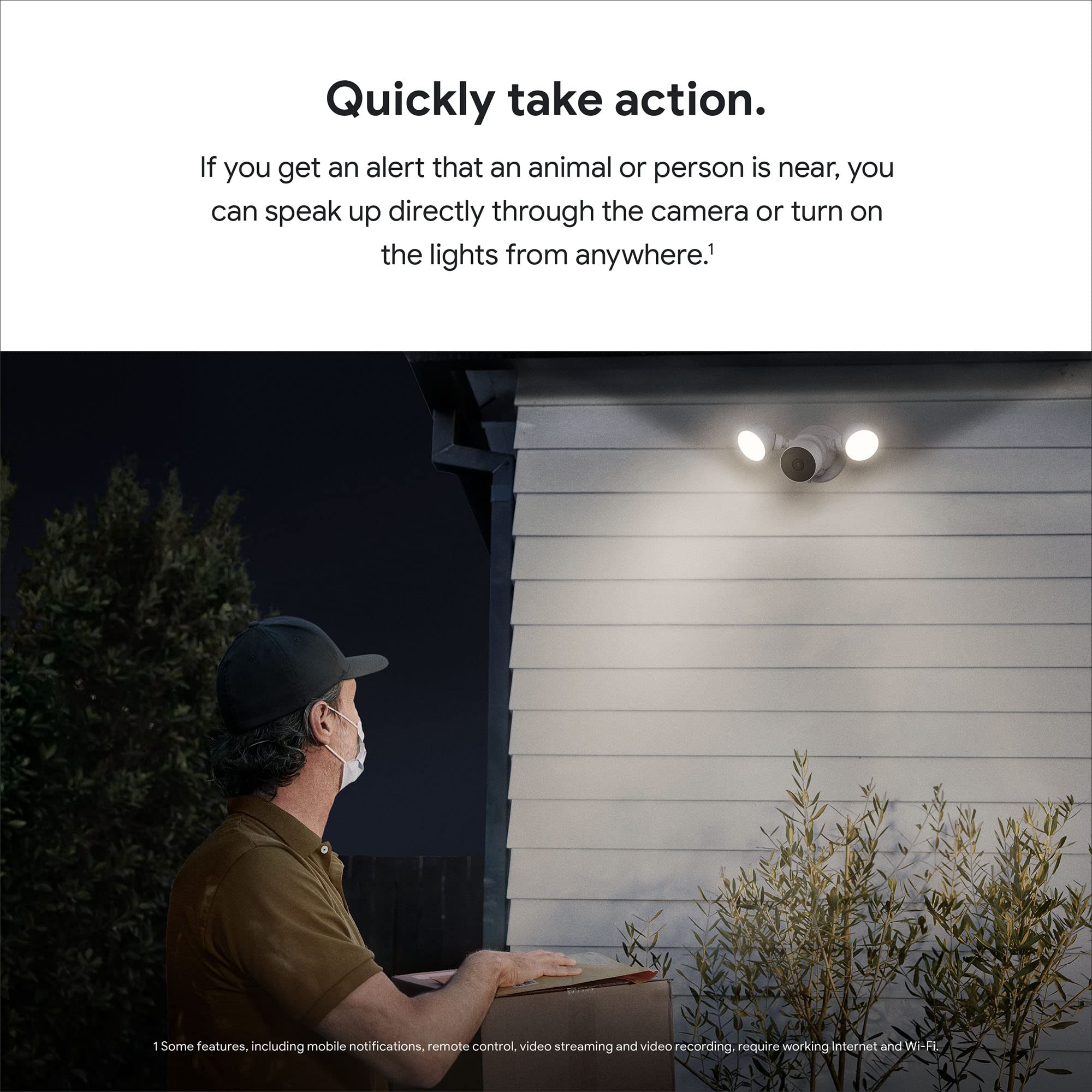 Google GM493 & G3AL9 Nest Cam with Floodlight - Outdoor Wired Security Camera, Smart Home WiFi Surveillance, Weatherproof for Snow - Perfect for Driveway, Backyard & Garage Monitoring