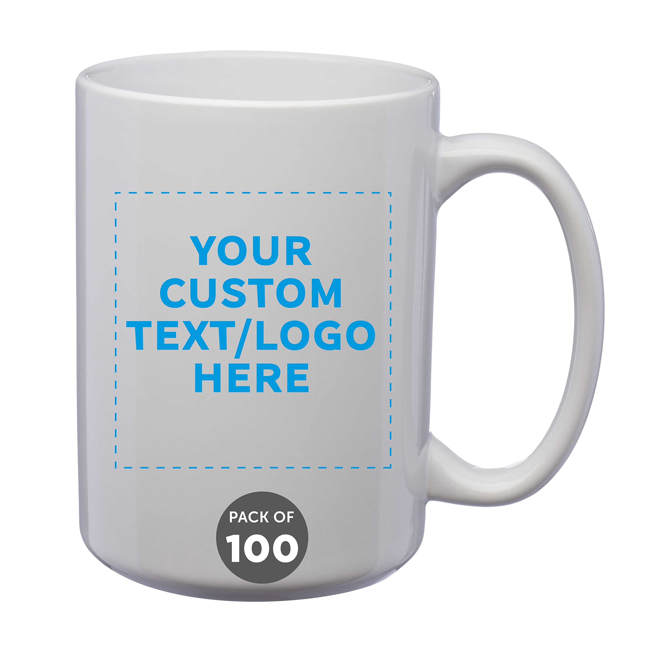 Custom Large 15 oz Ceramic Coffee Mugs Bulk Set of 100 - Personalized White Coffee Cups for Tea, Espresso & Hot Cocoa - Perfect for Restaurants, Cafes, Offices & Corporate Gifts