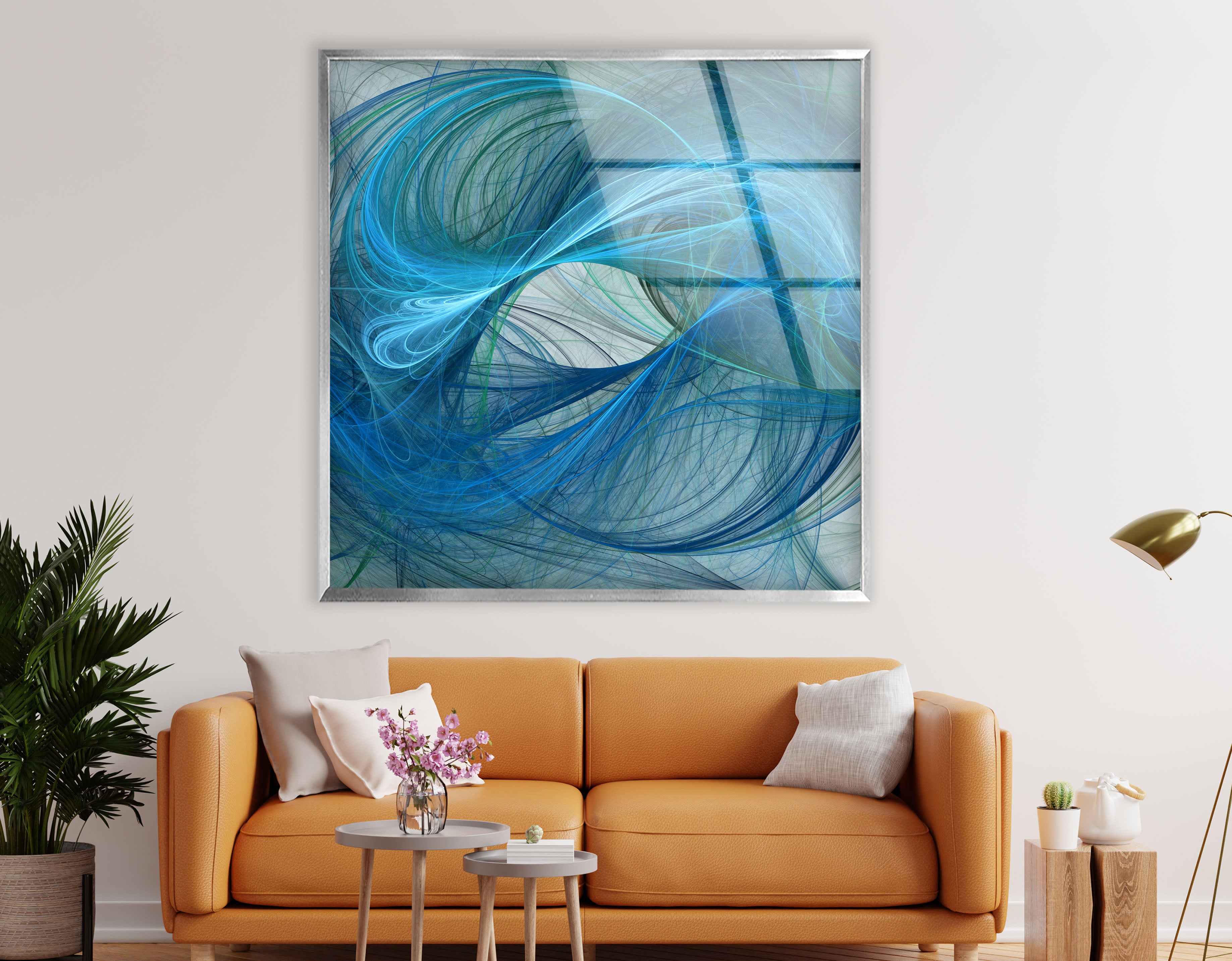 Blue Energy Abstract Wall Art - Fluid Motion Glass Print for Modern Home & Office Decor | Stunning Contemporary Wall Decor for Living Room, Bedroom & Workspace
