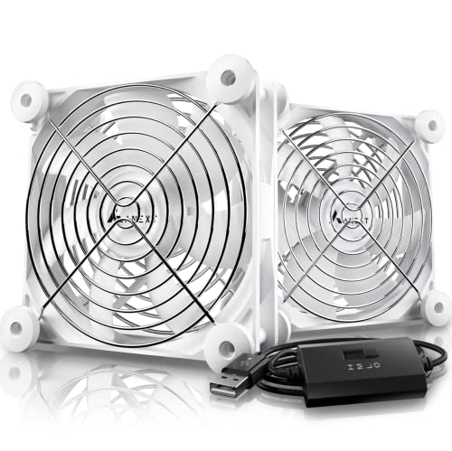 ANEXT 120mm USB Computer Cooling Fan - Ultra Quiet White PC Case Fan for Receiver, DVR, PlayStation, Xbox & Computer Cabinet - 2-Pack with Silent Operation - Perfect for Gaming Rigs & Home Theater Cooling