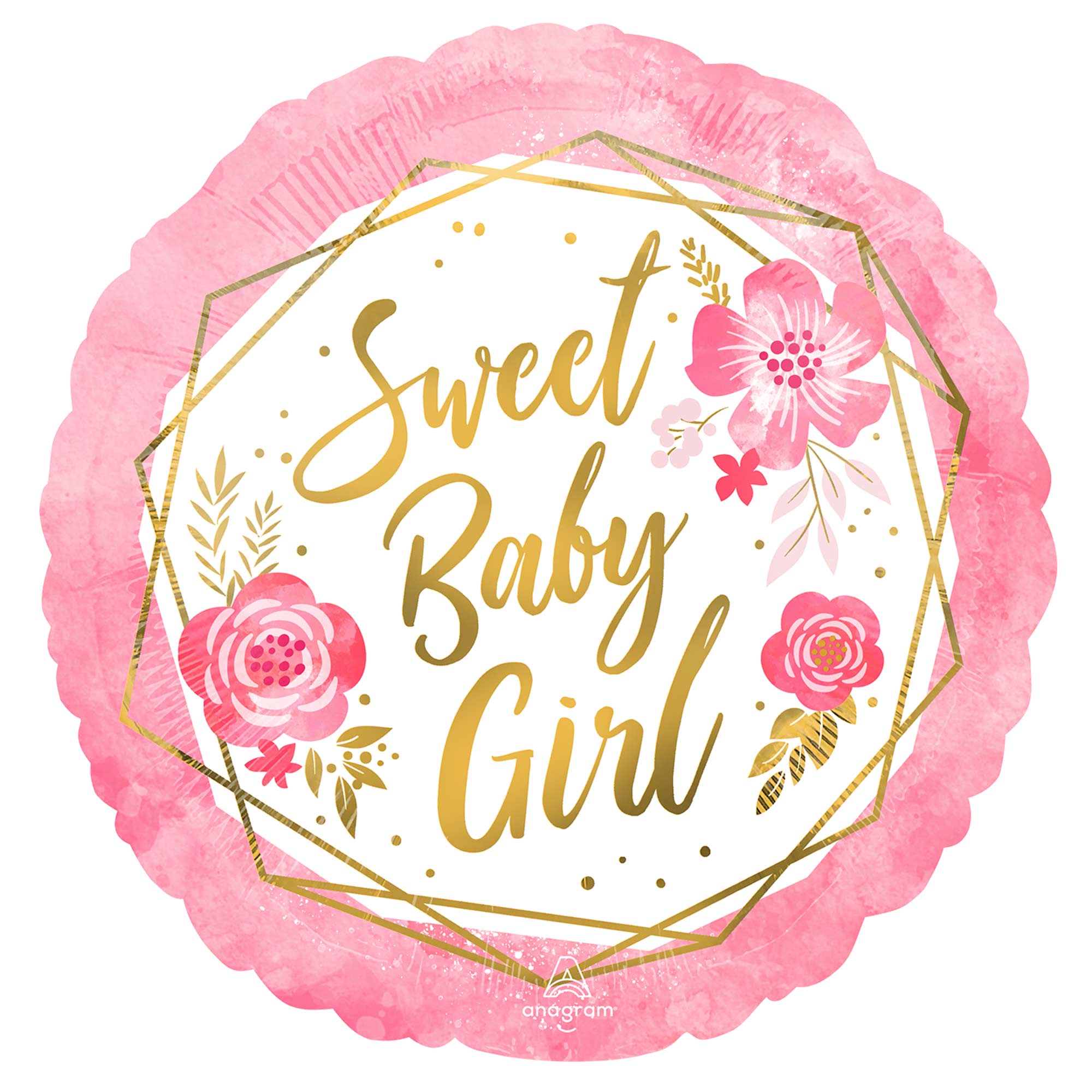 45cm Standard HX Sweet Baby Girl Floral Geo Balloon - Perfect for Baby Showers, Birthday Parties & Nursery Decorations