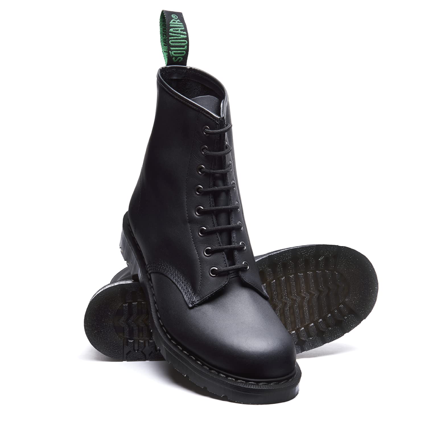 Solovair Greasy 8 Eye Derby Boots - Black Leather Unisex Shoes for Men & Women | Perfect for Work, Casual Wear & Outdoor Activities