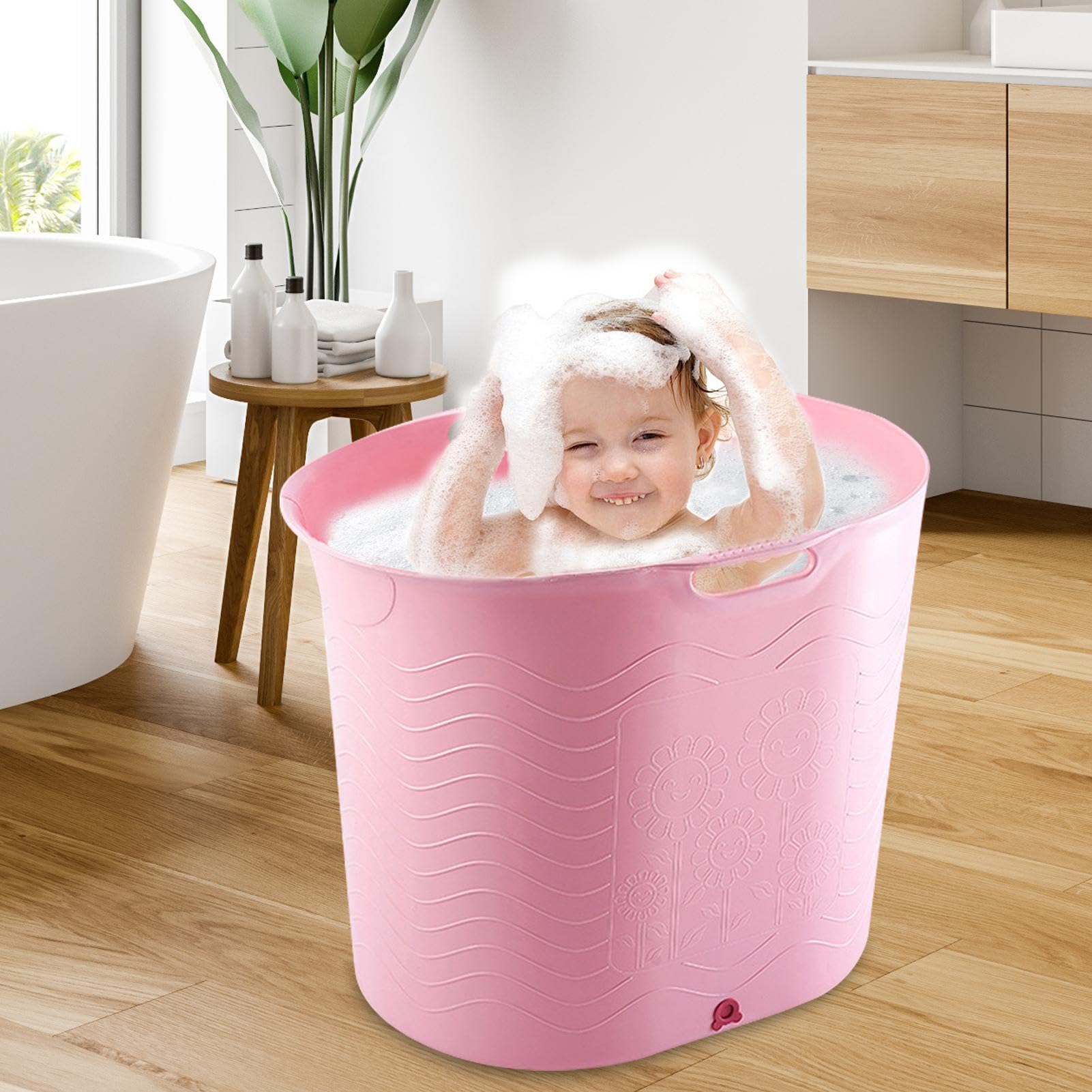 High-Temperature Resistant Baby Bathtub with Drainage - Deep Large Shower Tub for Toddlers & Newborns | Perfect for Baby Showers, Bath Time & Nursery Essentials (Pink/Blue) - Ideal for Home, Daycare & Travel Use