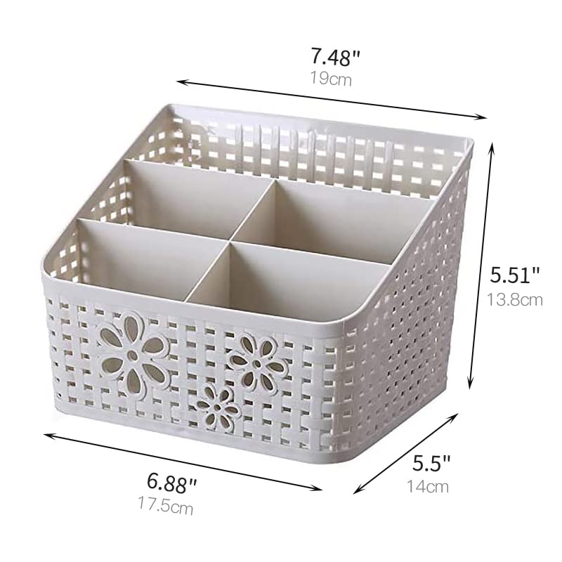Plastic Makeup Storage Organizer Caddy with 5 Divided Compartments - Mesh Hollow Design Cosmetic Organizer for Bathroom Vanity, Shower, Kitchen & Office Desk - Perfect for Countertop Storage & Beauty Product Organization